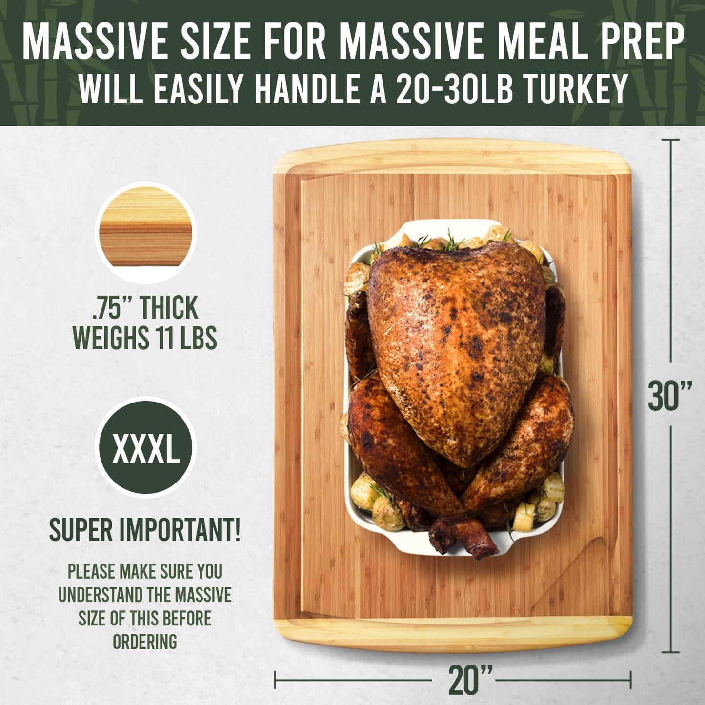 30 Inch Extra Large Cutting Board – Bamboo Chopping Board - Wood Butcher Block Cutting Board for Carving and Charcuterie Board, Stovetop and Over Sink Cutting Board for More Kitchen Counter Space