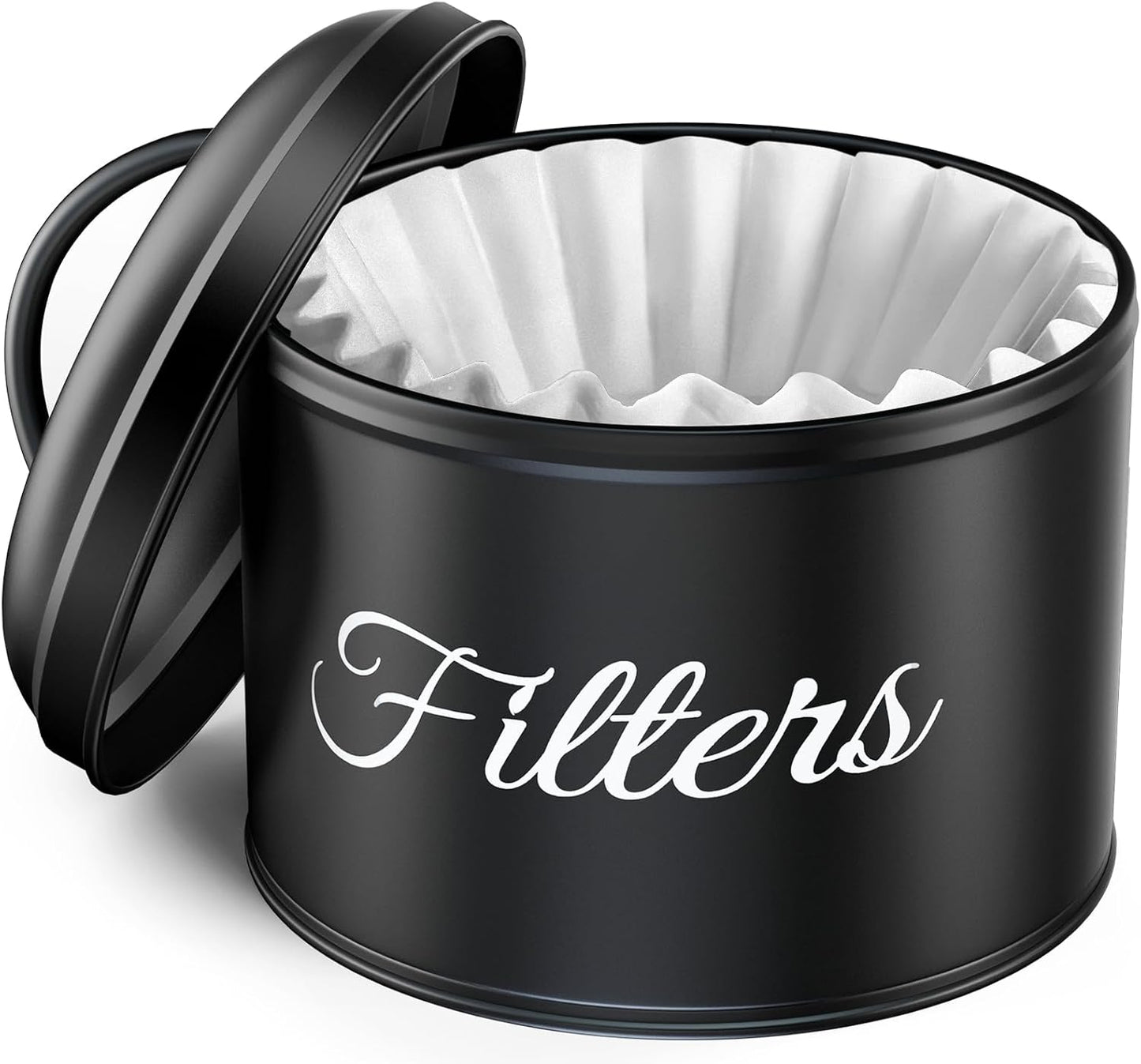 Coffee Filter Holder for Counter, Large Basket Coffee Filter Storage with Lid, Round Container for Bar Accessories Decor (Black)