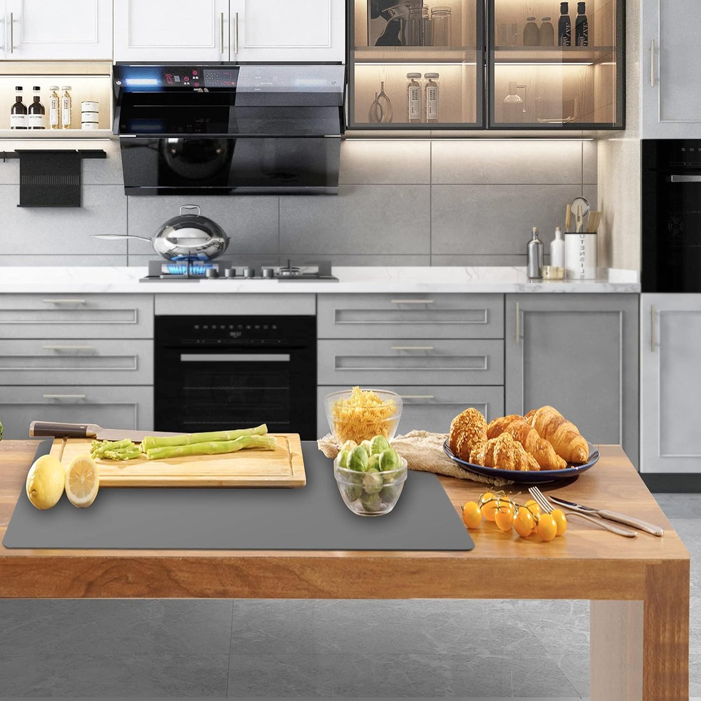 Ewen 25.6"x17.7"x0.08" Large Heat Resistant Silicone Mat for Kitchen Counter, 2mm Thick Countertop Protector Mat, Non-Stick Glass Top Stove Cover Pad for Appliances Coffee Maker Table Workbench Gray