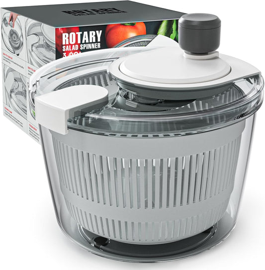Cambom Salad Spinner Lettuce Spinner, Wash, Spin & Dry Salad Greens, Vegetable Washer Salad Dryer With Rotary Handle for Fruits & Vegetables, High Efficiency Vegetable Spinner Kitchen Gadget 3Qt White