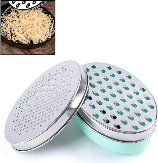 Cheese Grater Citrus Lemon Zester with Food Storage Container & Lid - Perfect For Hard Parmesan Or Soft Cheddar Cheeses, Ginger, Vegetables, Butter, Chocolate & Nutmeg (Green)