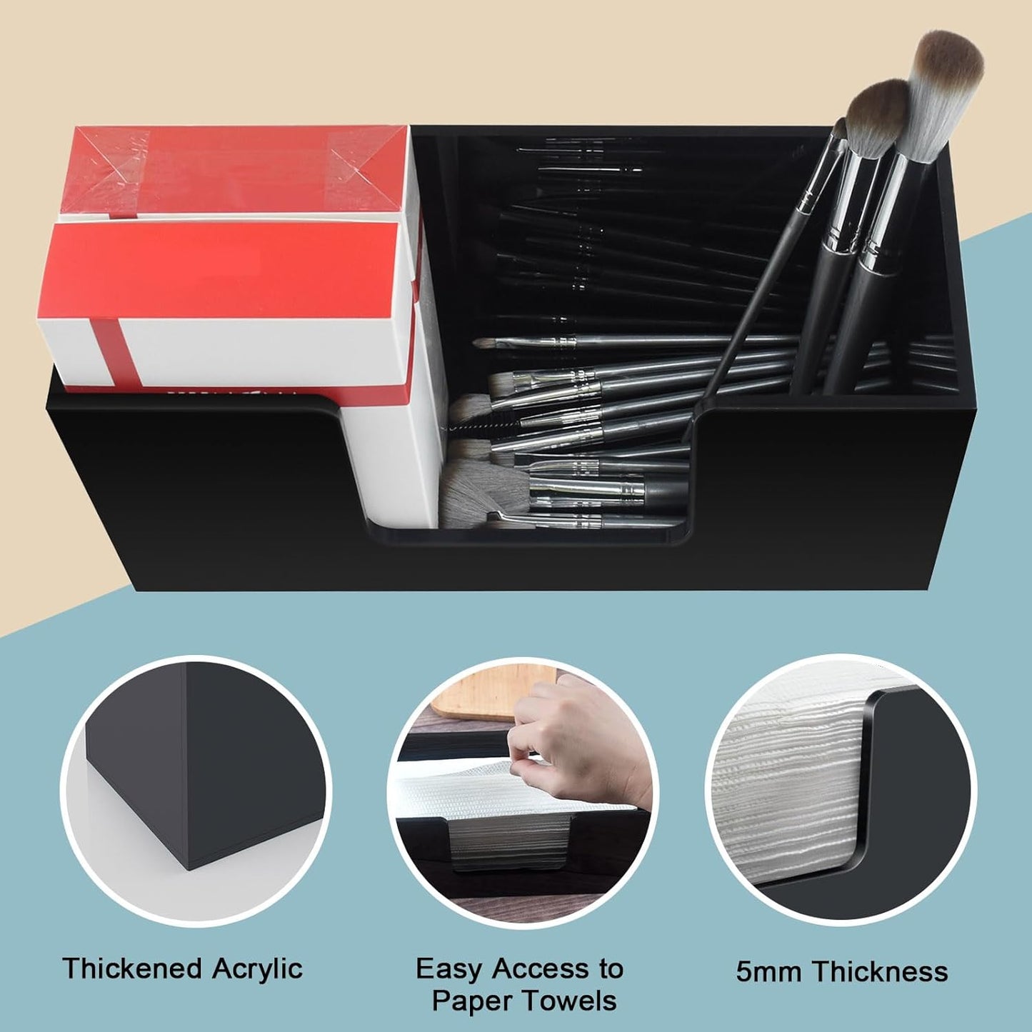 1Pack Paper Towel Holder Countertop, Acrylic Bathroom Paper Towel Holder, Black Napkin Holder for Kitchen, Countertop Multifold Z-fold C-fold,Trifold Paper Hand Towel Dispenser for Bathroom Toilet (1)