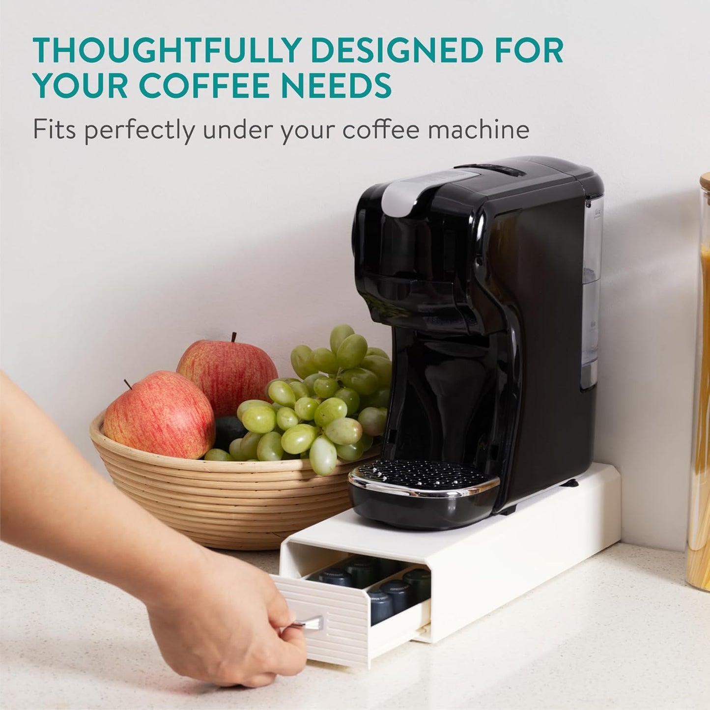 Navaris Coffee Pod Holder, Cream - Compact, Space Saving Coffee Capsule Storage Holders - Durable Espresso Organiser Station - Coffee Machine Drawer Ideal for Small Kitchens