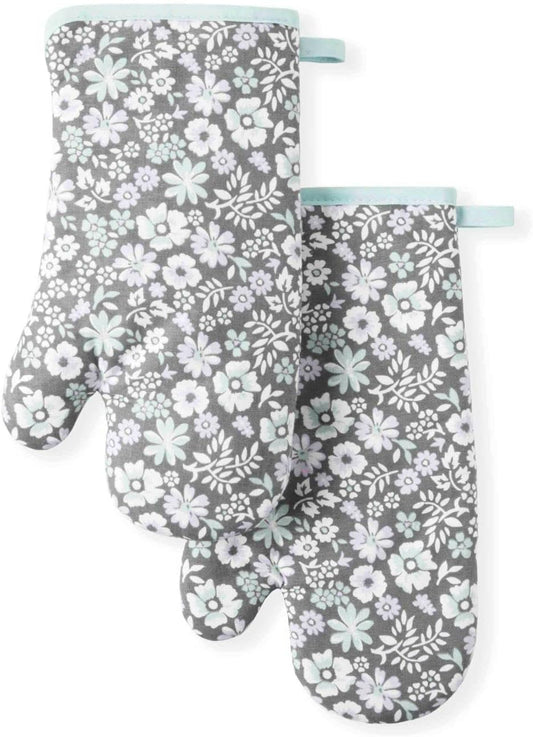 Martha Stewart Printed Oven Mitt Set, 7"x13", Ditsy Floral