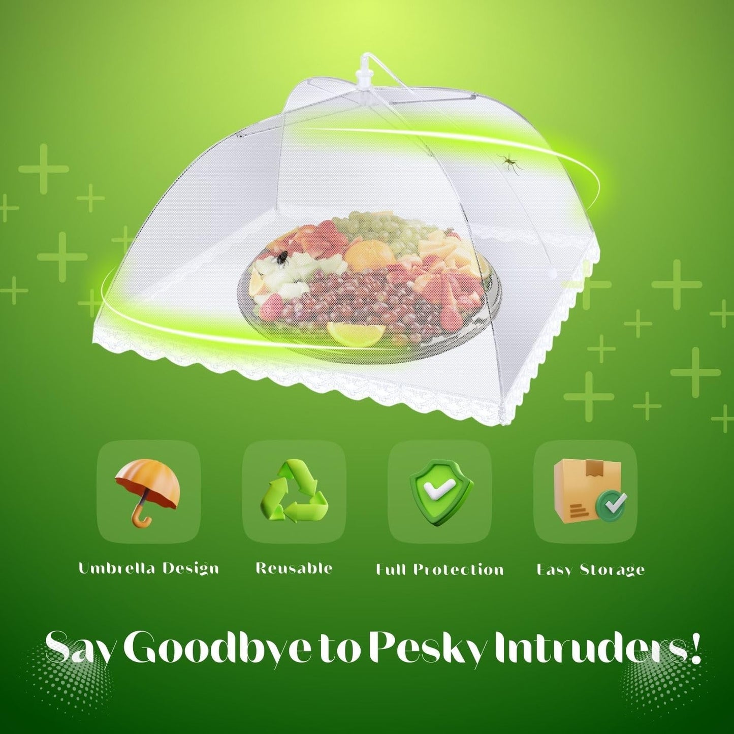 Flexzion Food Cover Tent - Pop Up Mesh Screen Net Umbrella Covers Keep Out Flies, Bugs, Mosquitoes, Perfect for Outdoor Picnic, BBQ, Camping, Fruit Dinner Protection, Reusable & Collapsible - 4 Pack