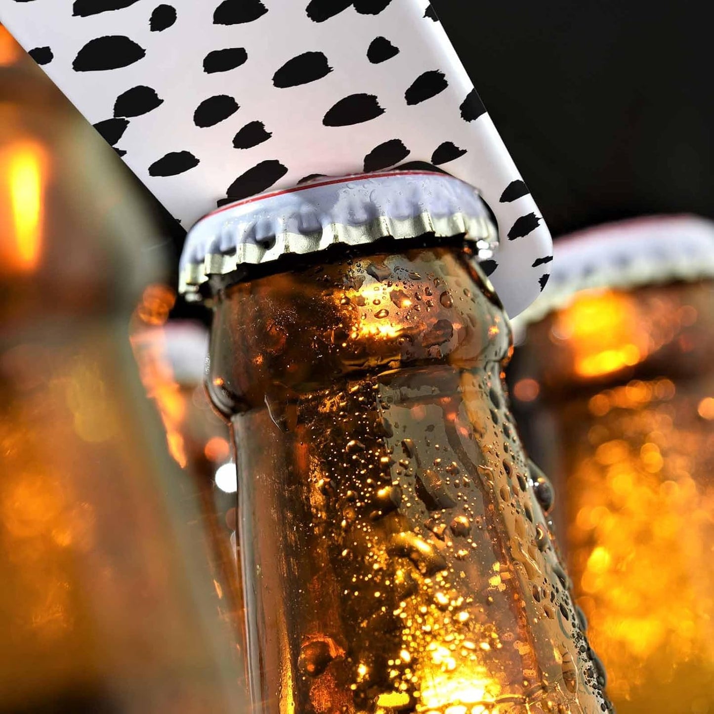 Small Dot Pattern Stainless Steel Bottle Opener Black Polka Circles with Rough Edges Abstract Doodle Trendy Flat Beer Bottle Opener Keychain for Home Kitchen Bar Restaurant Party Birthday Gift