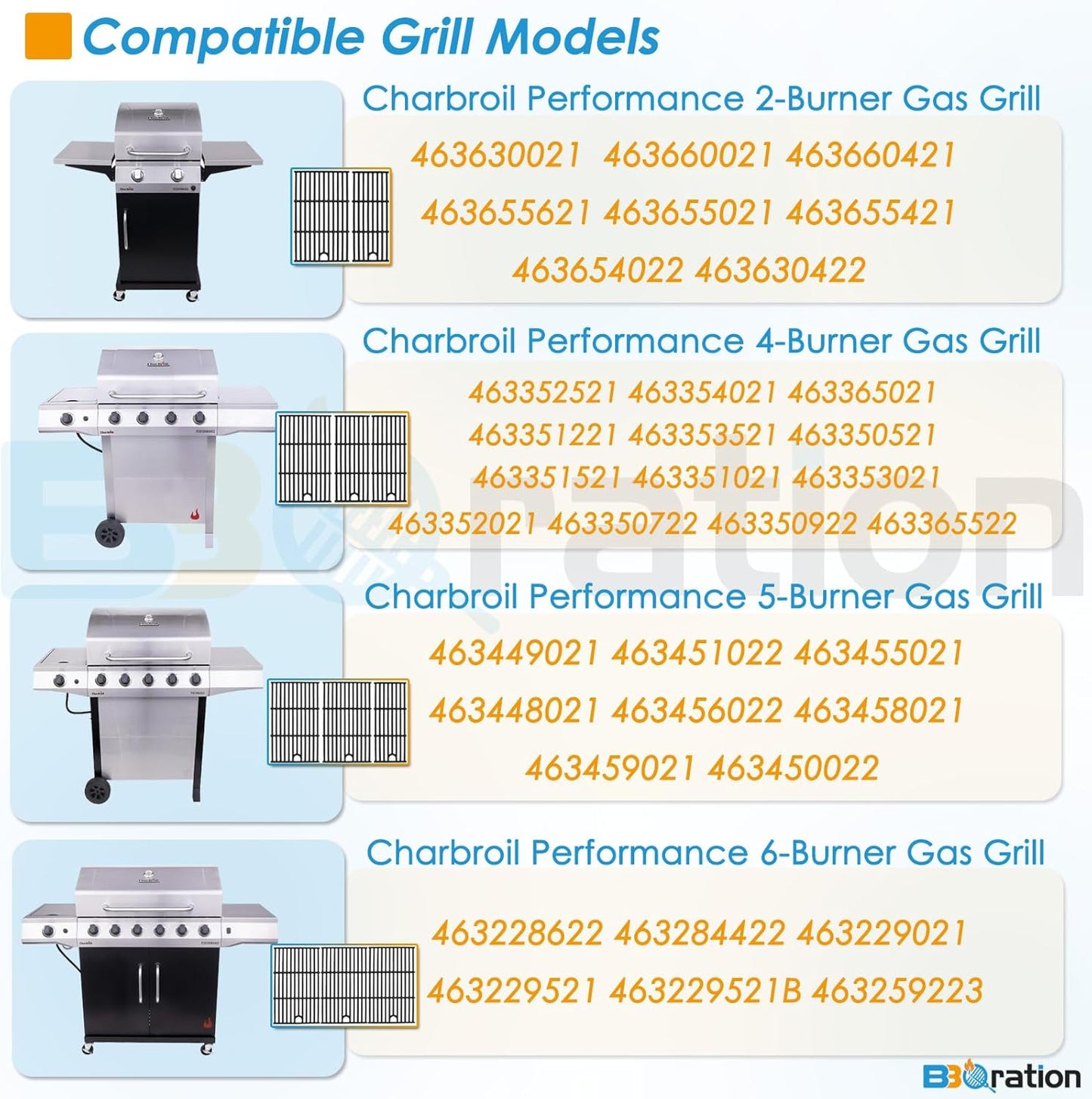 17" Grill Grate for Charbroil Performance 6 Burner 463228622 463284422 463229021 463229521 463229521B Cooking Grate for Charbroil Grill Replacement Parts 463259223 G426-0005-W1
