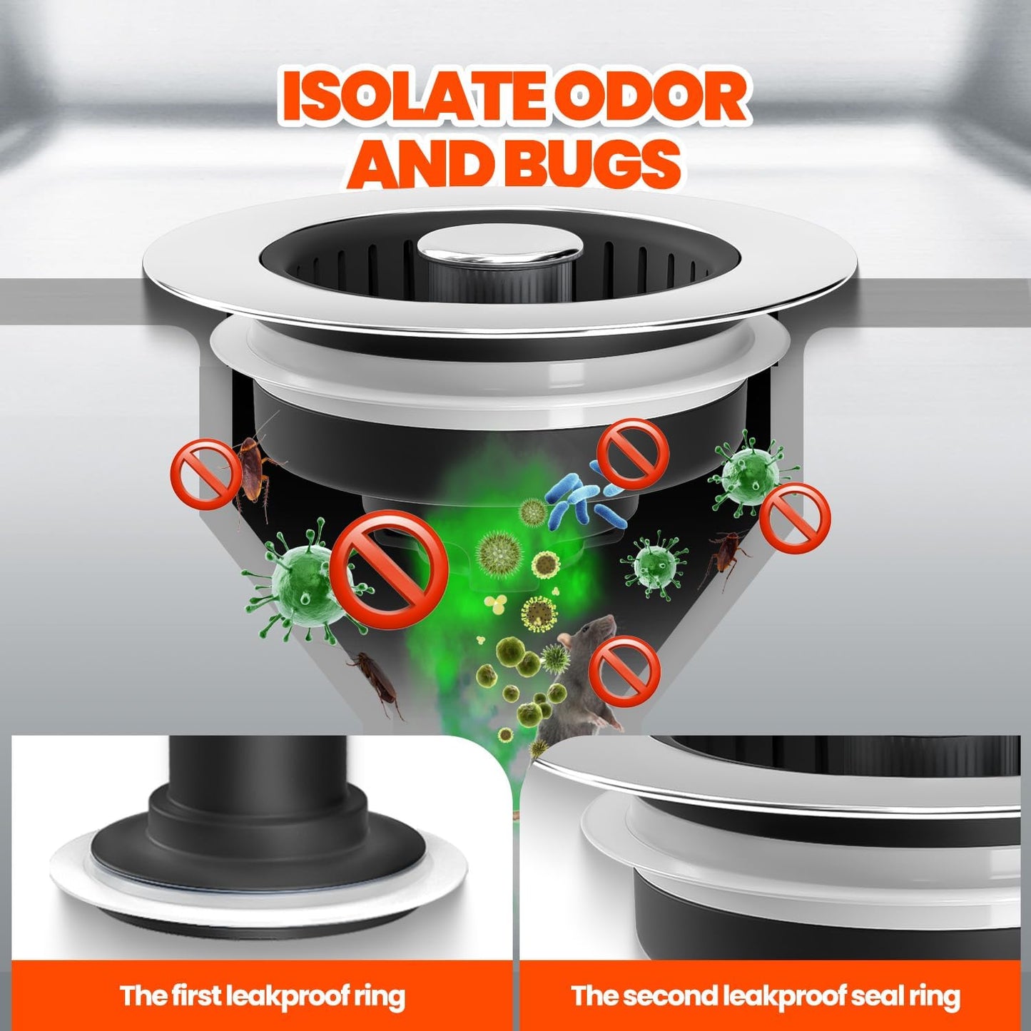 Kitchen Sink Drain Strainer & Sink Stopper, Upgraded Stainless Steel Drain Plug Combo with Anti-Clog Basket, Pop Up Drain Cover for Standard 3-1/2'',Garbage Disposal Parts