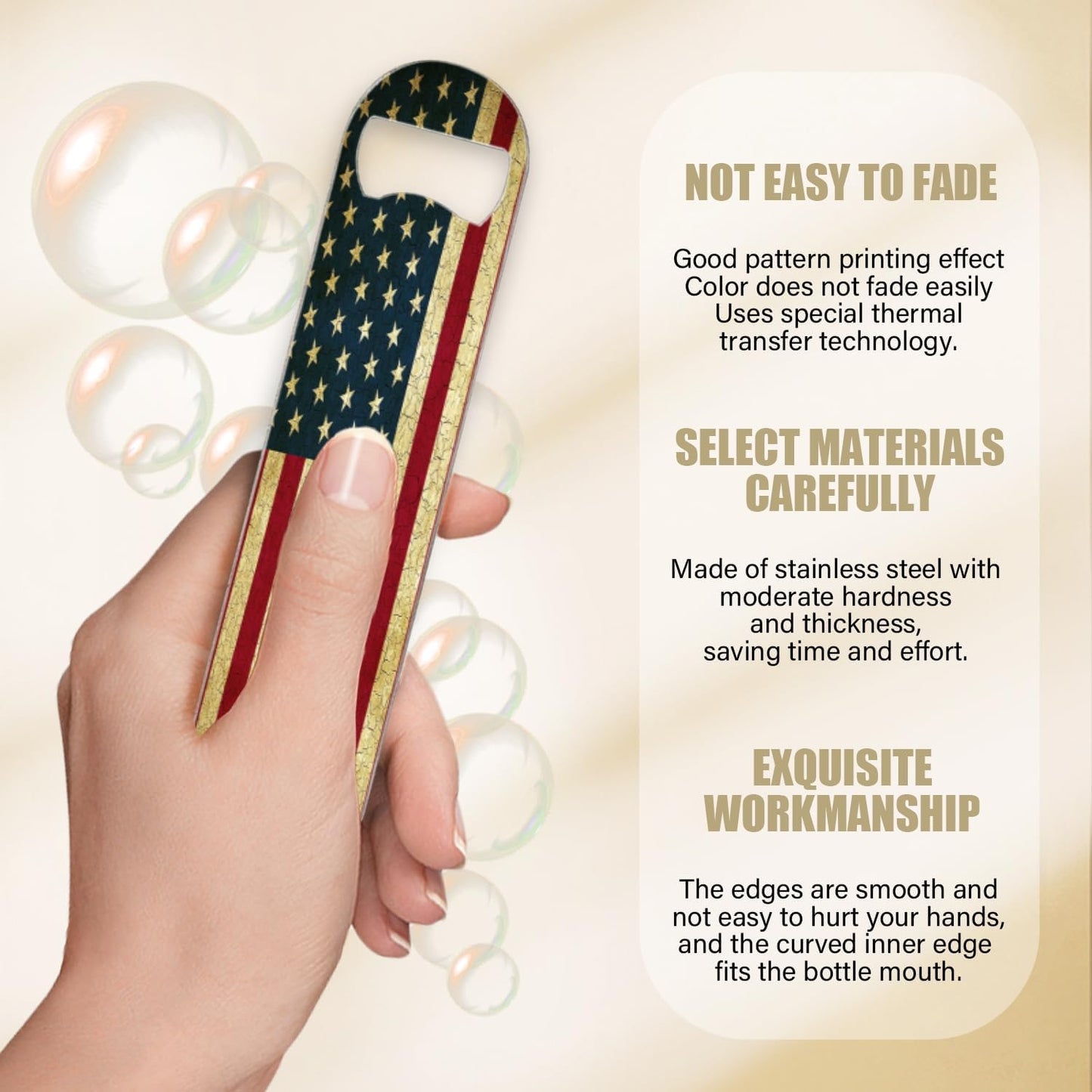 2 PACK Beer Bottle Opener, Stainless Steel Flat Bottle Openers,7 inch Metal Decor,Vintage United States Of America Flag