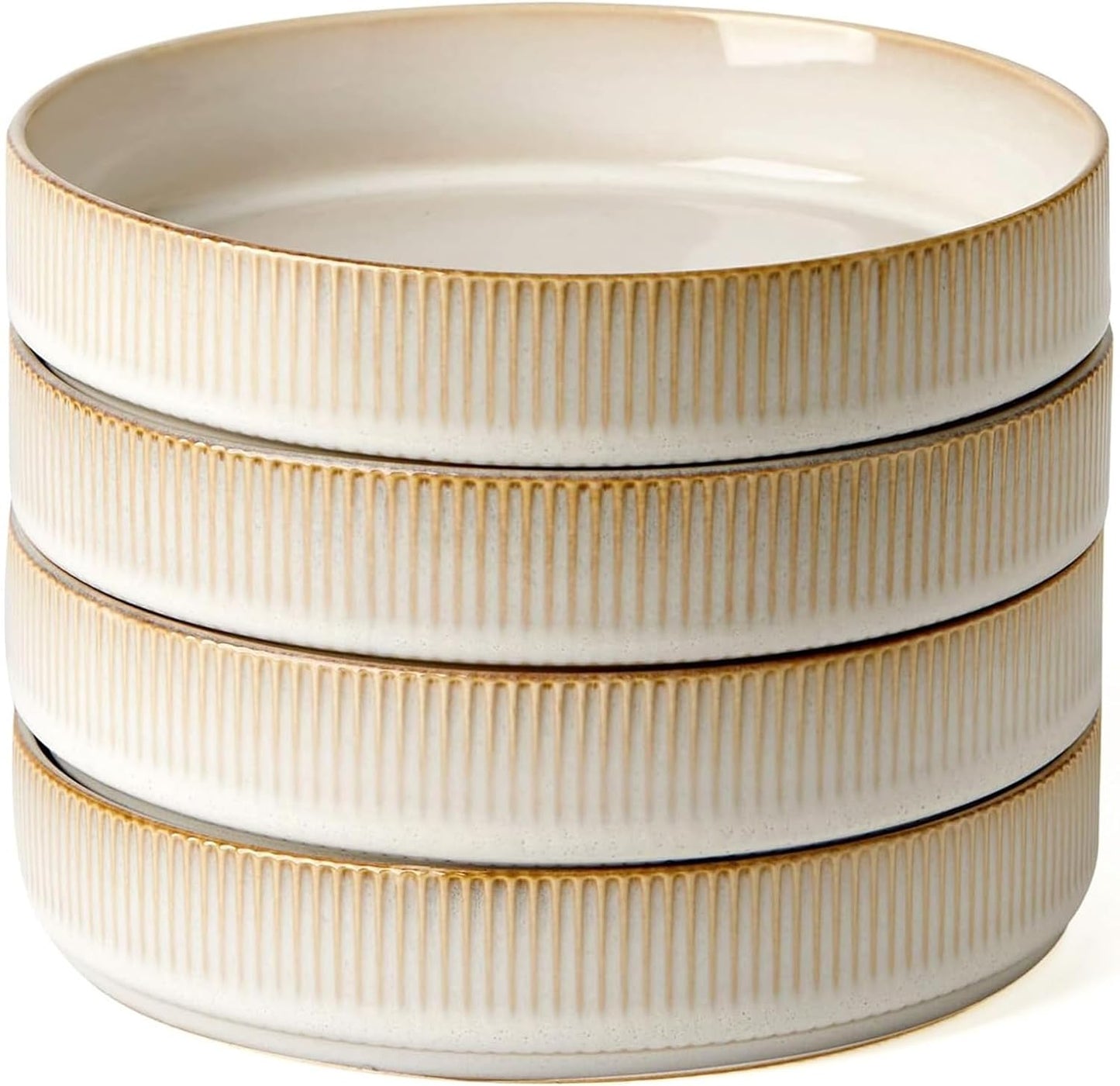 famiware Star 7.5" Pasta Bowls Set, Salad Bowl Set of 4, Double Reactive Glaze, Stackable, Ideal for Your Friend for Housewarming, Festivals, Cappuccino White
