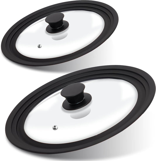 Tempered Glass Lid Set of 2 - Universal Lids with Heat Resistant Silicone Rim for Pots, Pans and Skillets - Pan Cover Replacement Lids Fit 7", 8" & 9" and 10", 11" & 12" Diameter Cookware