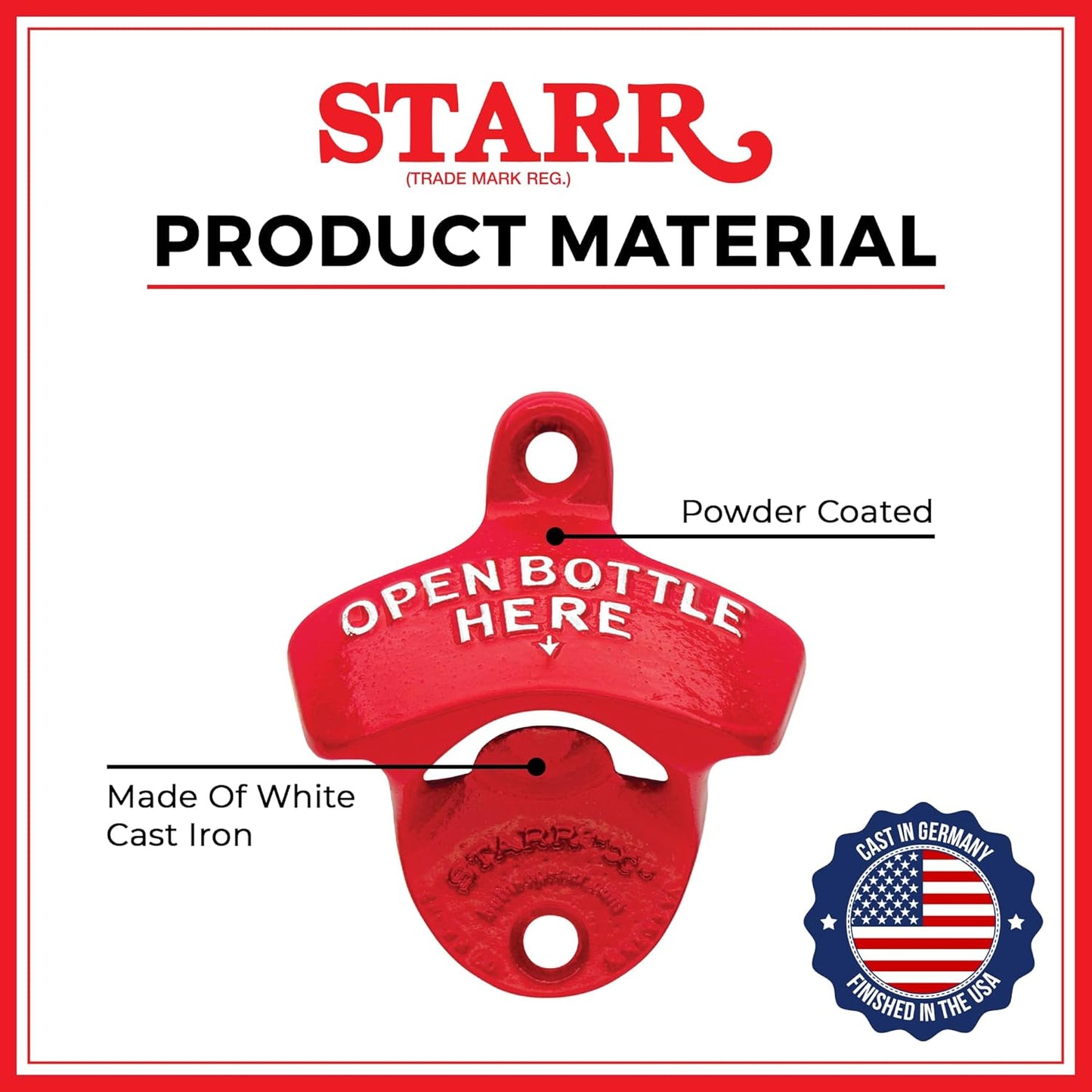 STARR "X" Open Bottle Here | Heavy Duty Classic Wall Mounted Bottle Opener for Easy Beer and Soda Bottle Opening, White