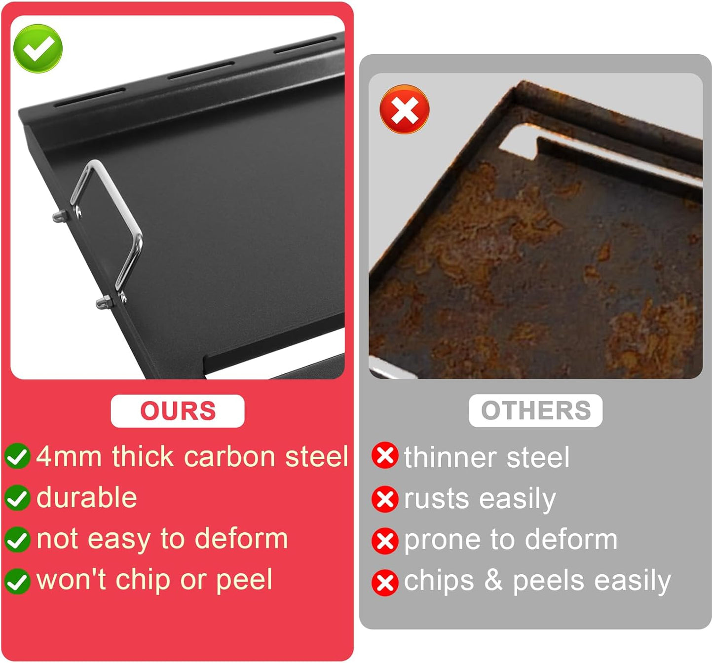 6787 Spirit 300 Full Size Griddle Insert for Weber Spirit I & II 300 Series Grill Accessories Spirit E-310 E-320 E-330 S-310 SP-310, Spirit 2 E310 S-310 Flat Top Griddle, Carbon Steel for 7638 7639