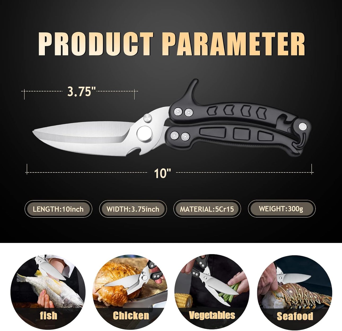 DRAGON RIOT Heavy Duty Poultry Shears - A Must Have Kitchen Shears for Chicken and Meat Cutting - Dishwasher Safe and Stainless Food Kitchen Scissors for Thanksgiving(Black)