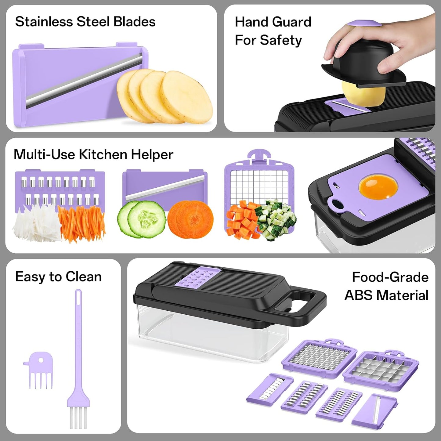 HomeHacks Vegetable Chopper Vegetable Cutter, 12 in 1 Kitchen Gadget, Dicer, Slicer, Onion Cutter, Salad, Cheese Grater & Egg Separator - Multi-Functional Veggie Chopper Lid with Handle (Purple)