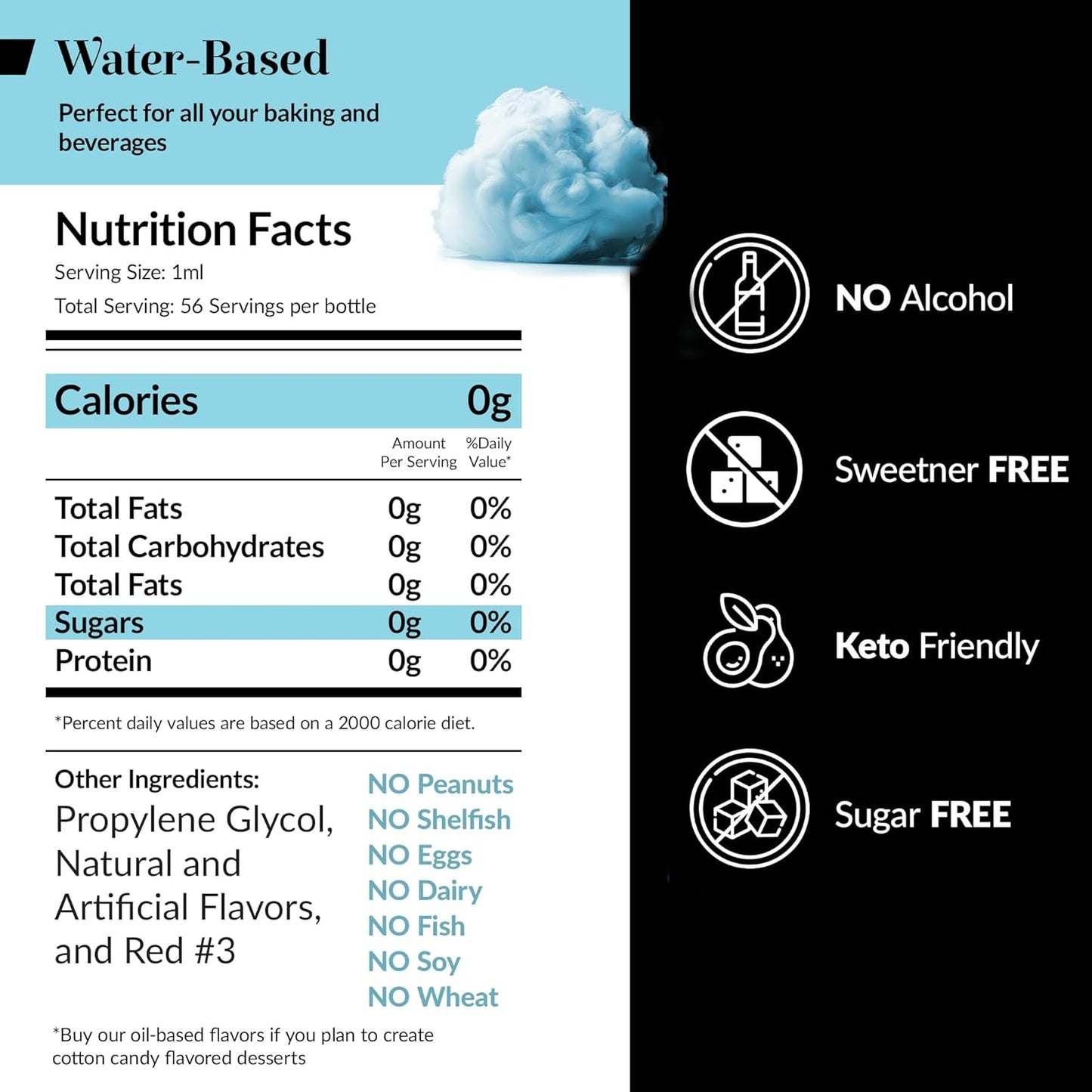 Dolce Flav Cotton Candy Extract – 8 Ounce Water-Soluble Kosher, Sugar-Free, Concentrated Carnival-Style Flavoring for Baking, Frostings & Drinks, Includes Measured Dropper