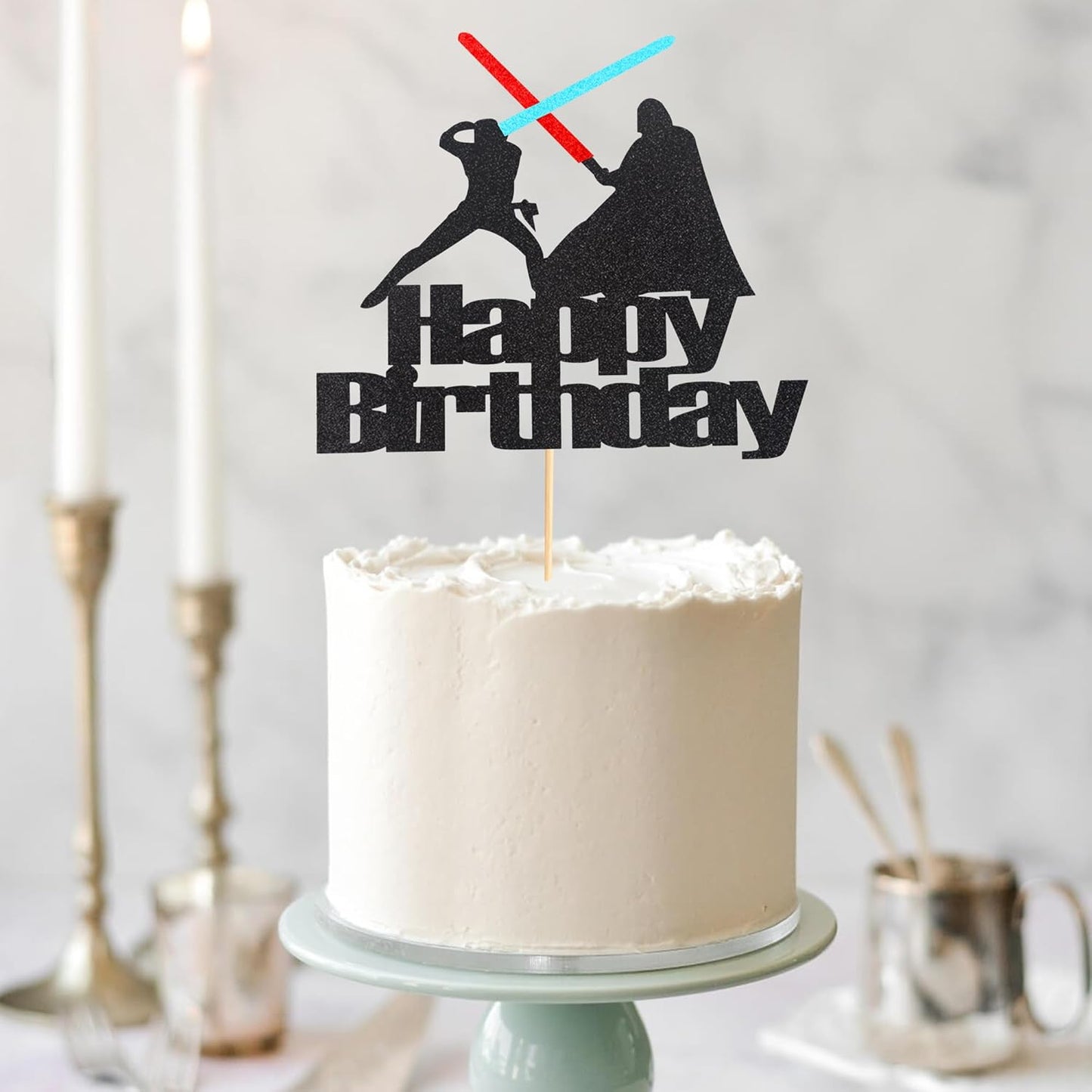 Arthsdite 1Pc Darth Vader Happy Birthday Cake Topper Alien War Cake Pick - Children's Birthday Baby Shower Party Supplies Decorations For Boys