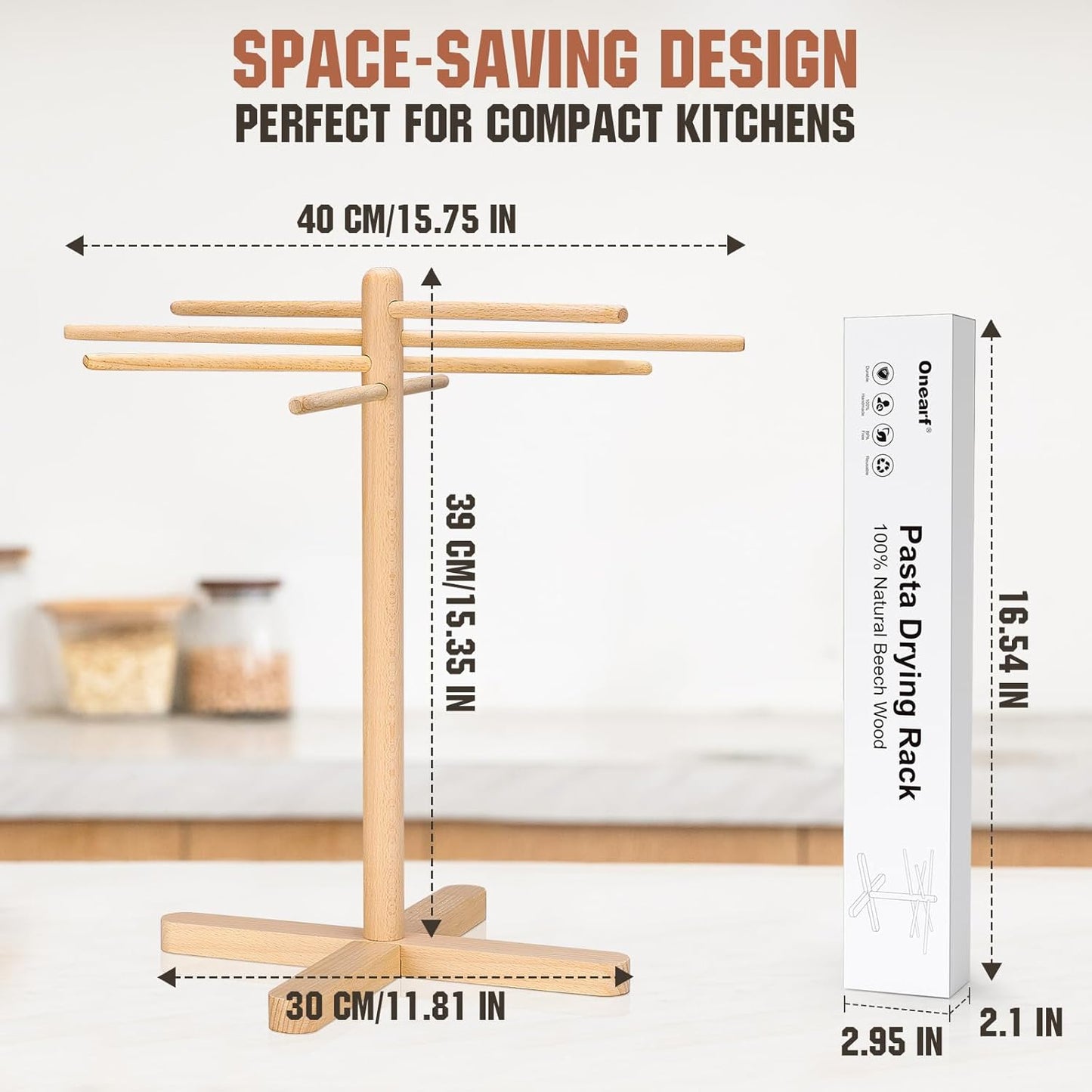 Pasta Drying Rack, Collapsible Pasta Drying Rack For Spaghetti, Easy Storage Homemade Stand Dryer Hander For Fresh Noodle, Natural wood