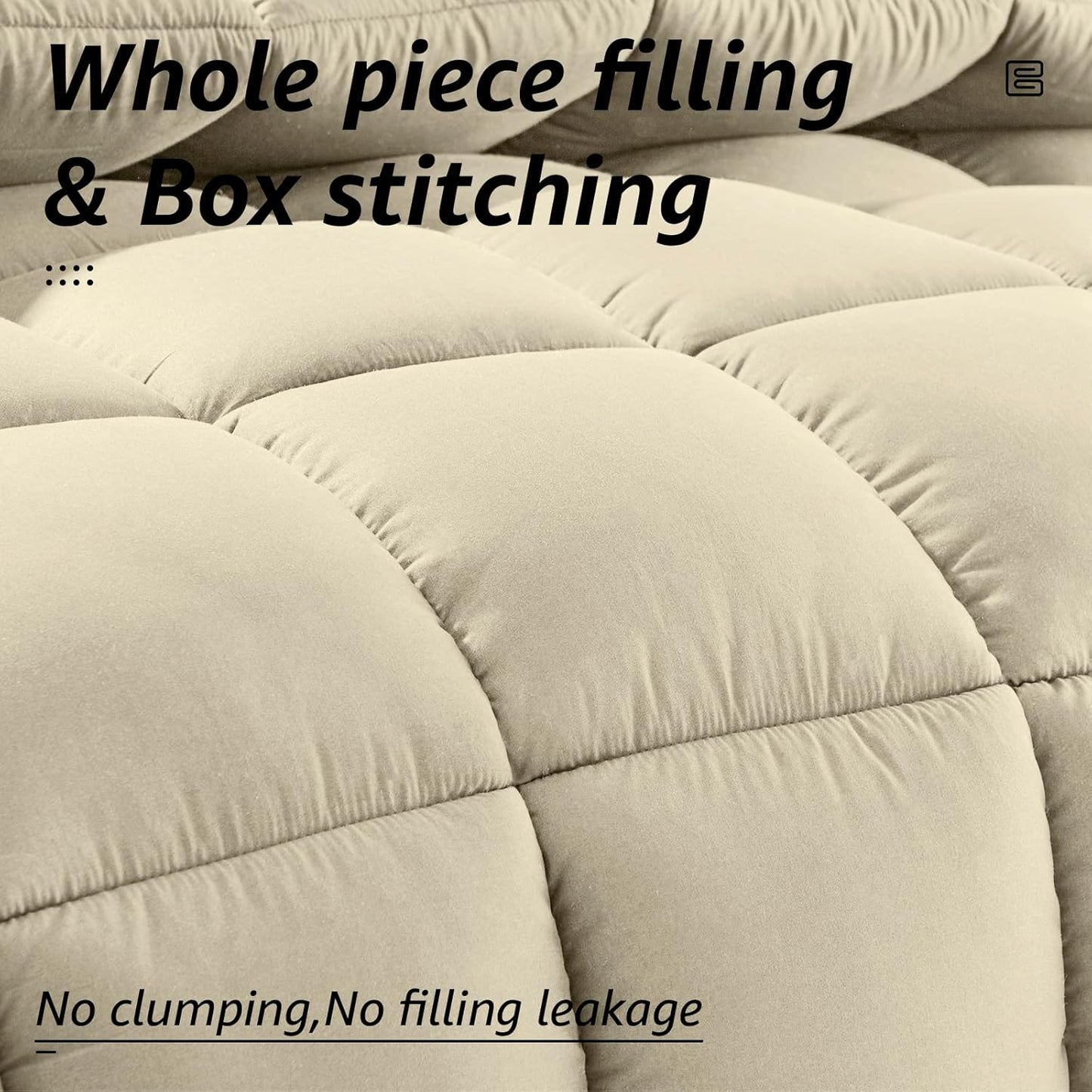 HYLEORY All Season California King Size Bed Comforter - Cooling Down Alternative Quilted Duvet Insert with Corner Tabs - Winter Warm - Machine Washable - Beige