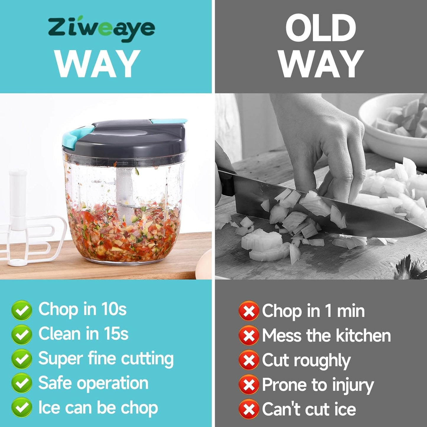 Manual Food Processor Vegetable Chopper, Portable Hand Pull String Garlic Mincer Onion Cutter for Veggies, Ginger, Fruits, Nuts, Herbs, etc., （900ml,Gray-blue）