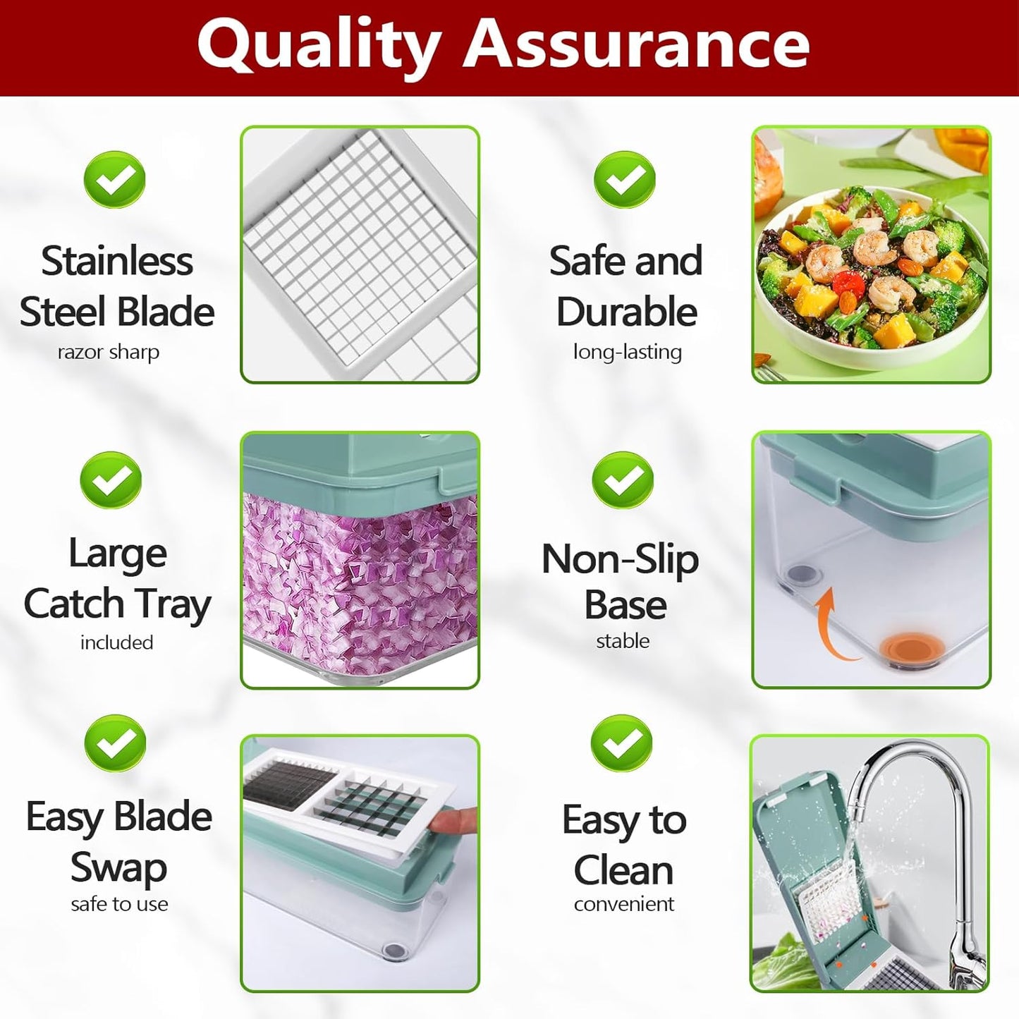 Vegetable Chopper, Onion Dicer, Mandoline Slicer, Food Chopper with Container, Vegetable Cutter for Salad Potato Carrot Garlic（2 Blades, Blue White）