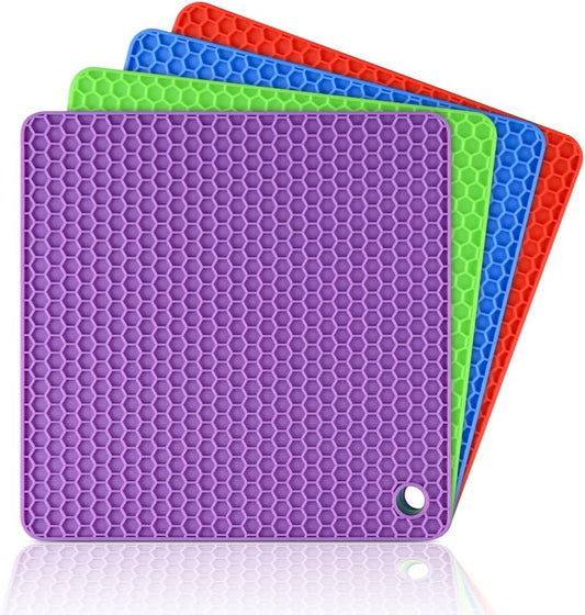 CAKETIME Silicone Trivet Mats - Hot Pads Spoon Rest, Multipurpose Trivet for Hot Dishers Heat Resistant Food Grade Silicone Set of 4