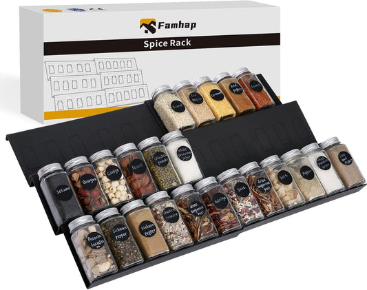 Famhap Spice Drawer Organizer, 6 Pack Drawer Seasoning Organizer Expandable from 11.6" to 23.2" Seasoning Rack Tray Insert for Kitchen Drawers, Spice Rack Tray for Drawer/Countertop (Black)