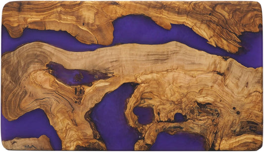 Handmade Epoxy Cutting Board & Charcuterie Board - Decorative, Olive Wood Boards for Serving Cheese, Fruit, Meat - Ideal for Kitchen, Unique Housewarming Gift - Purple Resin