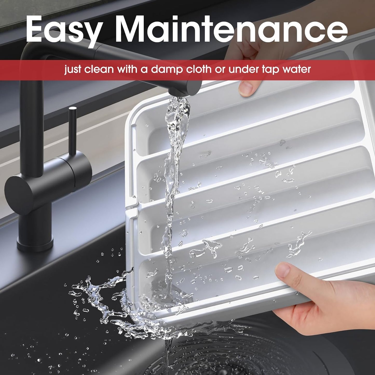 Aujen Silverware Organizer - Expandable Kitchen Drawer Organizer, Adjustable Utensil Organizer, Cutlery Tray for Forks, Knives, Multipurpose Kitchen Organizers and Storage Solution, White, Medium