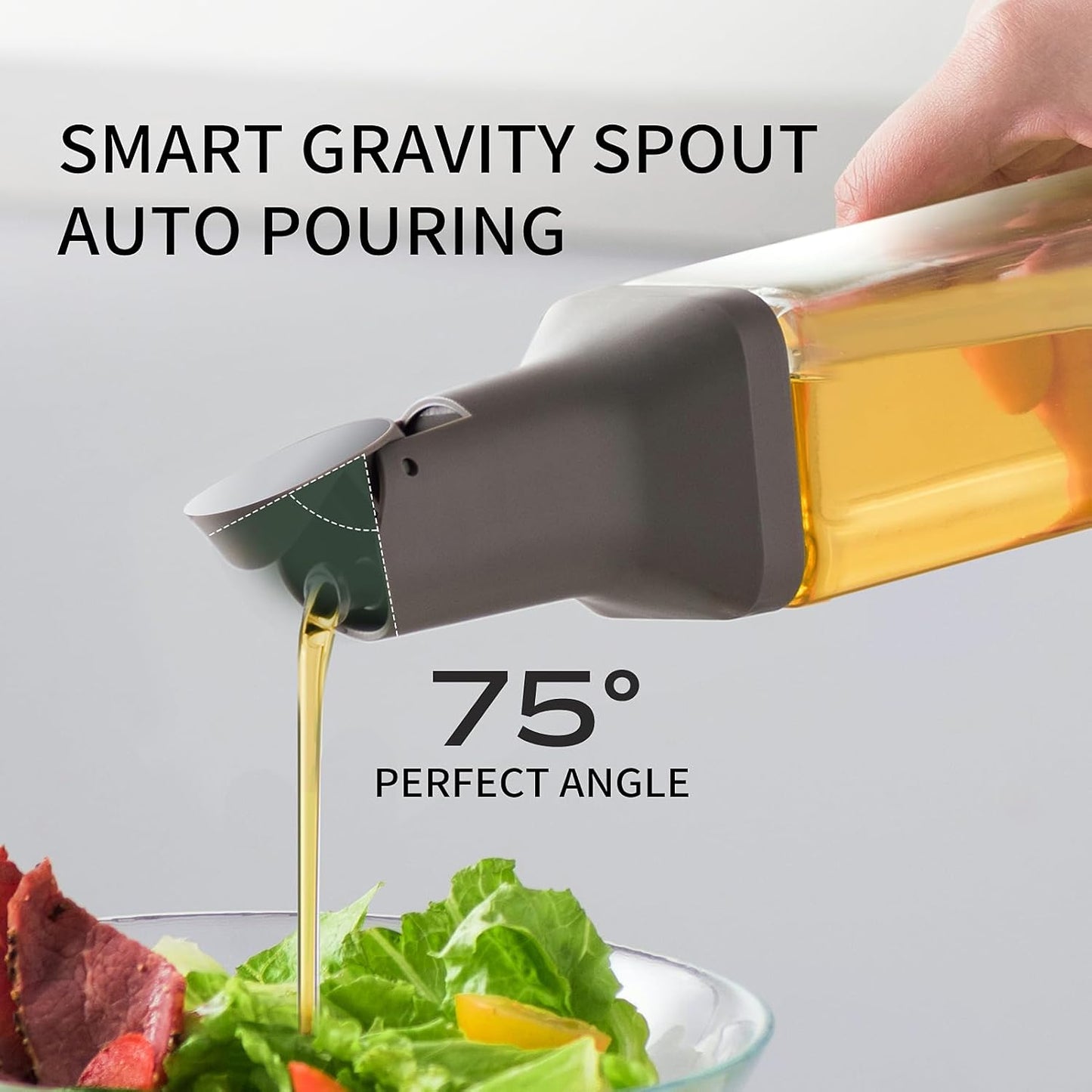 Olive Oil Dispenser for Cooking - 16oz Leakproof Glass Oil Dispenser Bottle with Gravity Spout, Air Fryer, BBQ, Healthy Salad & Non-Stick Pans, BPA-Free, Easy to Refill and Use, Dark Grey