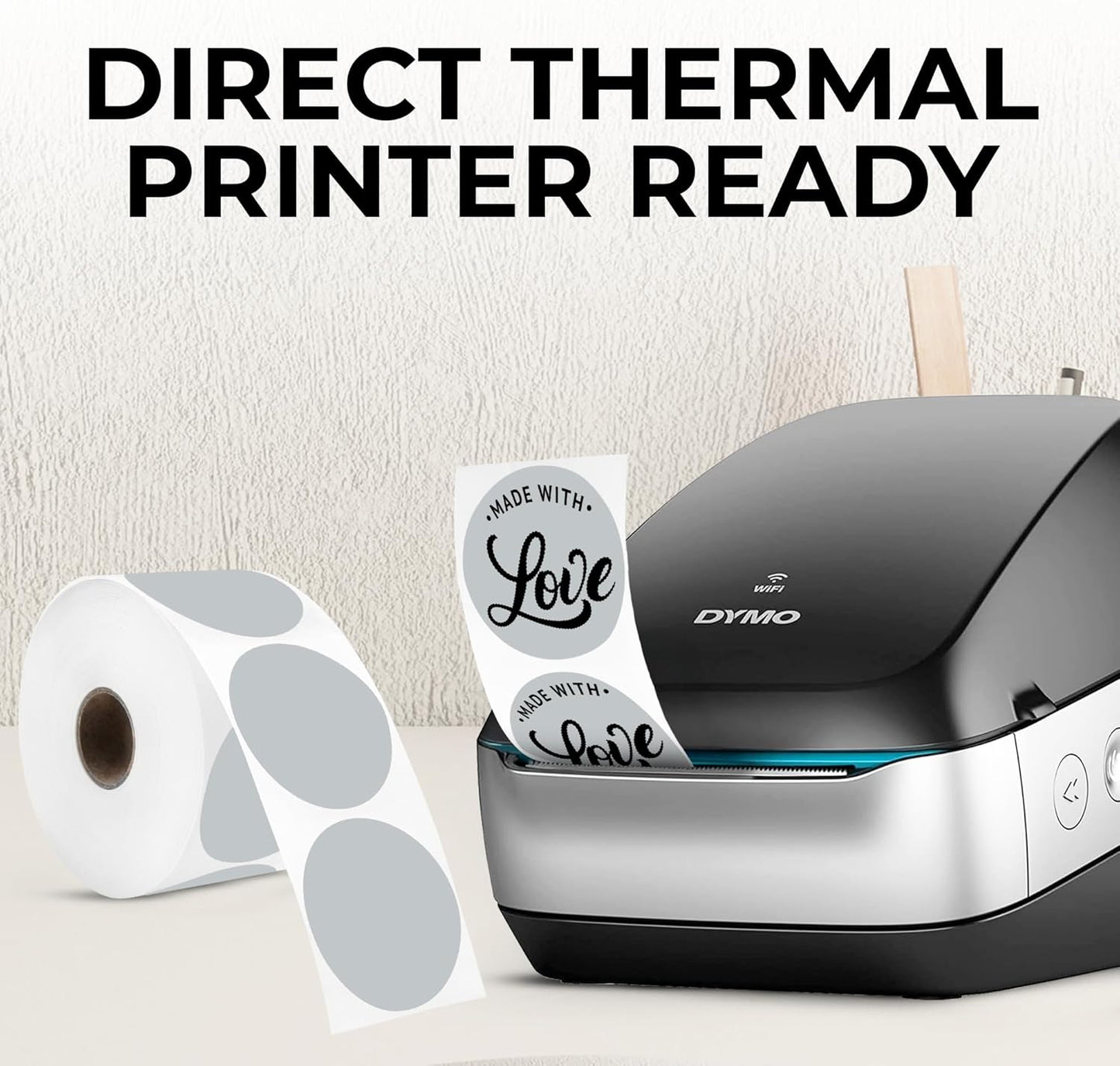 Perco Grey 2-Inch Perforated Circle Dot Thermal Sticker Labels — 735 Stickers/Roll, Direct Thermal Printer Compatible—with Permanent Adhesive for Organizing, Color Coding, Bin Labeling—Made in USA