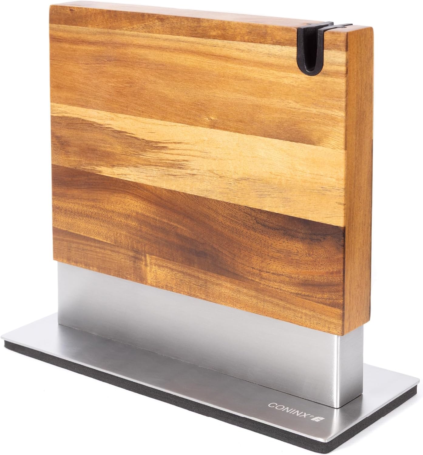 Coninx Magnetic Knife Block with Integrated Sharpener - Double Sided Walnut Wood Knife Holder - Universal Knife Stand with Non-Slip Base for Kitchen Countertop