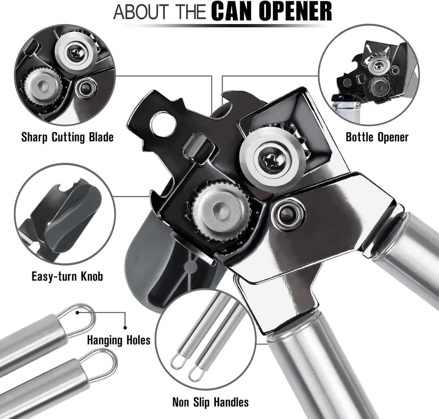 BYVOV Stainless Steel Can Opener Manual with Smooth Edge Heavy Duty Handle Easy Turn 9- Inch
