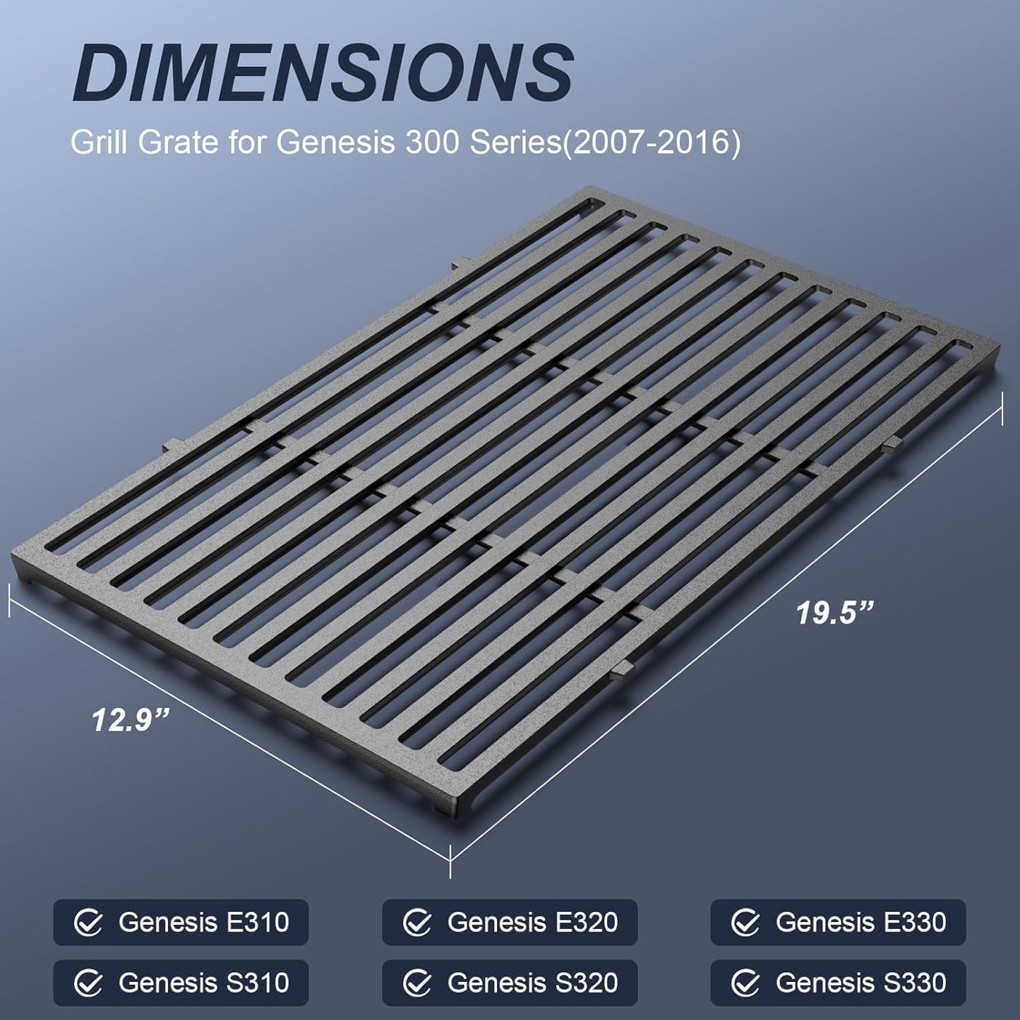 Uniflasy 19.5" Grill Parts for Weber Genesis Grill Grates for Weber Genesis 300 Series E310 E320 E330 S310 S320 S330 EP310 Cast Iron Cooking Grates Replacement for Parts 7524 7528