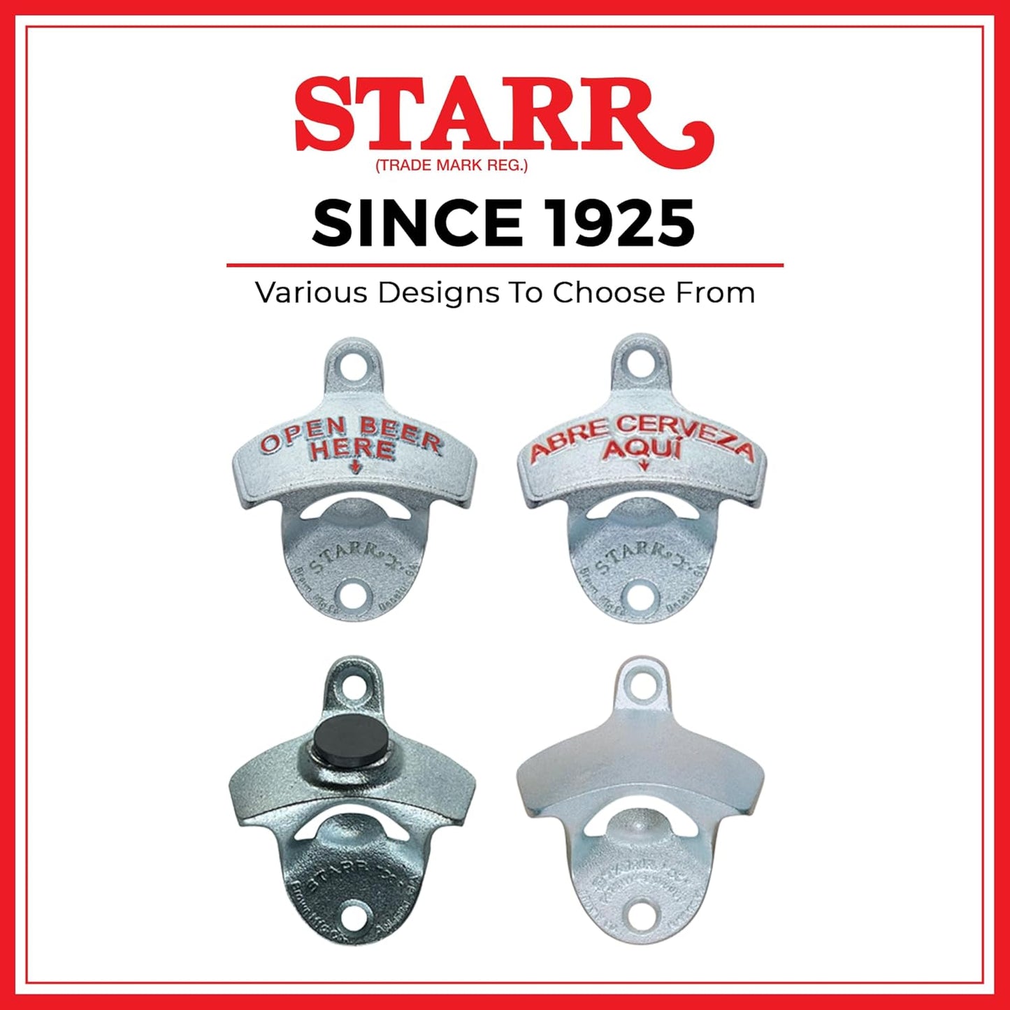 STARR "X" Plain Wall Mounted Bottle Opener | Classic Beer Bottle Opener for Home Bar, Kitchen, Patio, or Man Cave | Easy Cap Removal, Zinc Plated Cast Iron