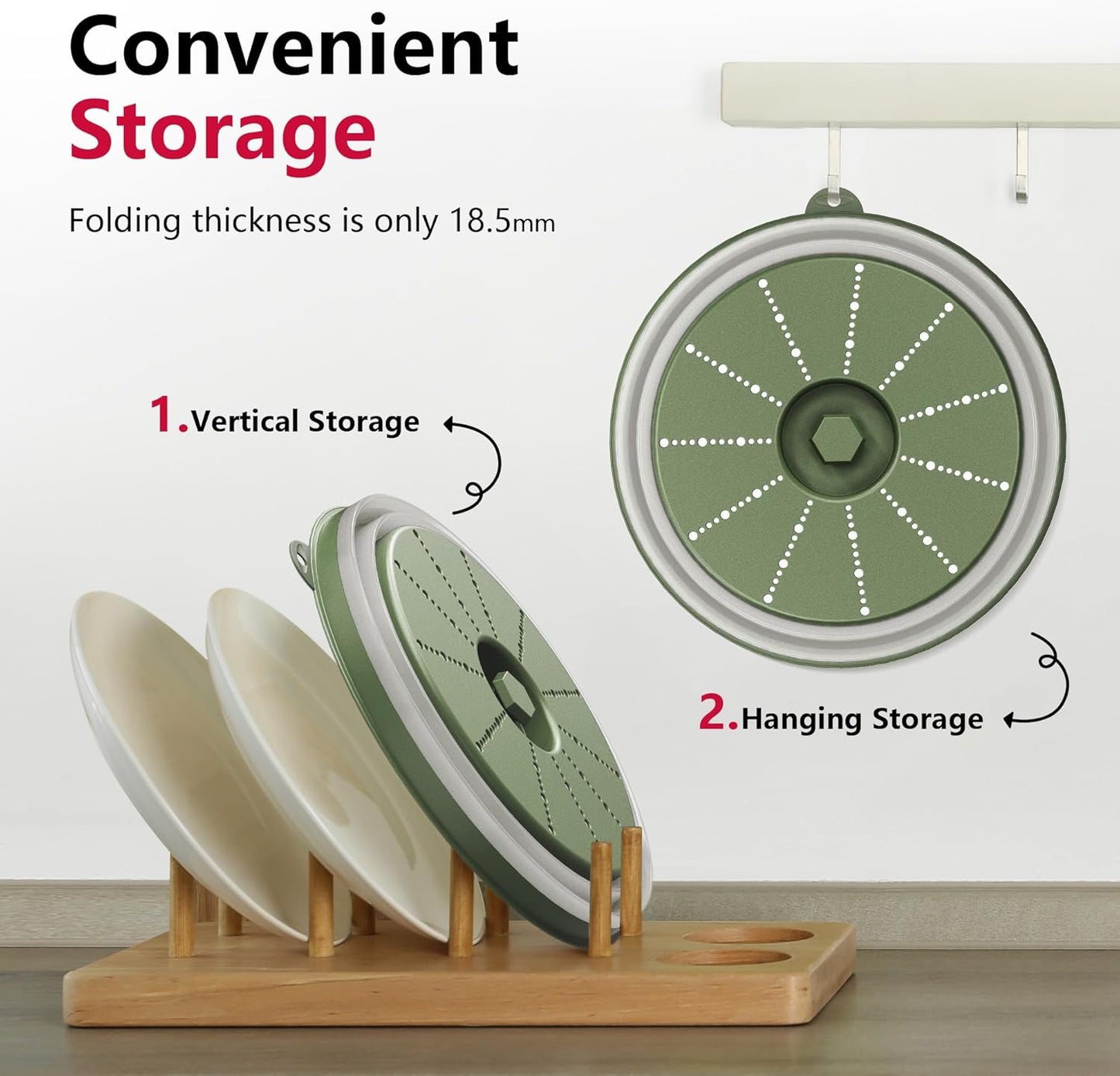 WVM Microwave Splatter Cover Vented for Food with Hook Hole, Splatter Guard & Colander Kitchen Gadget for Food, Meal Prep, Green