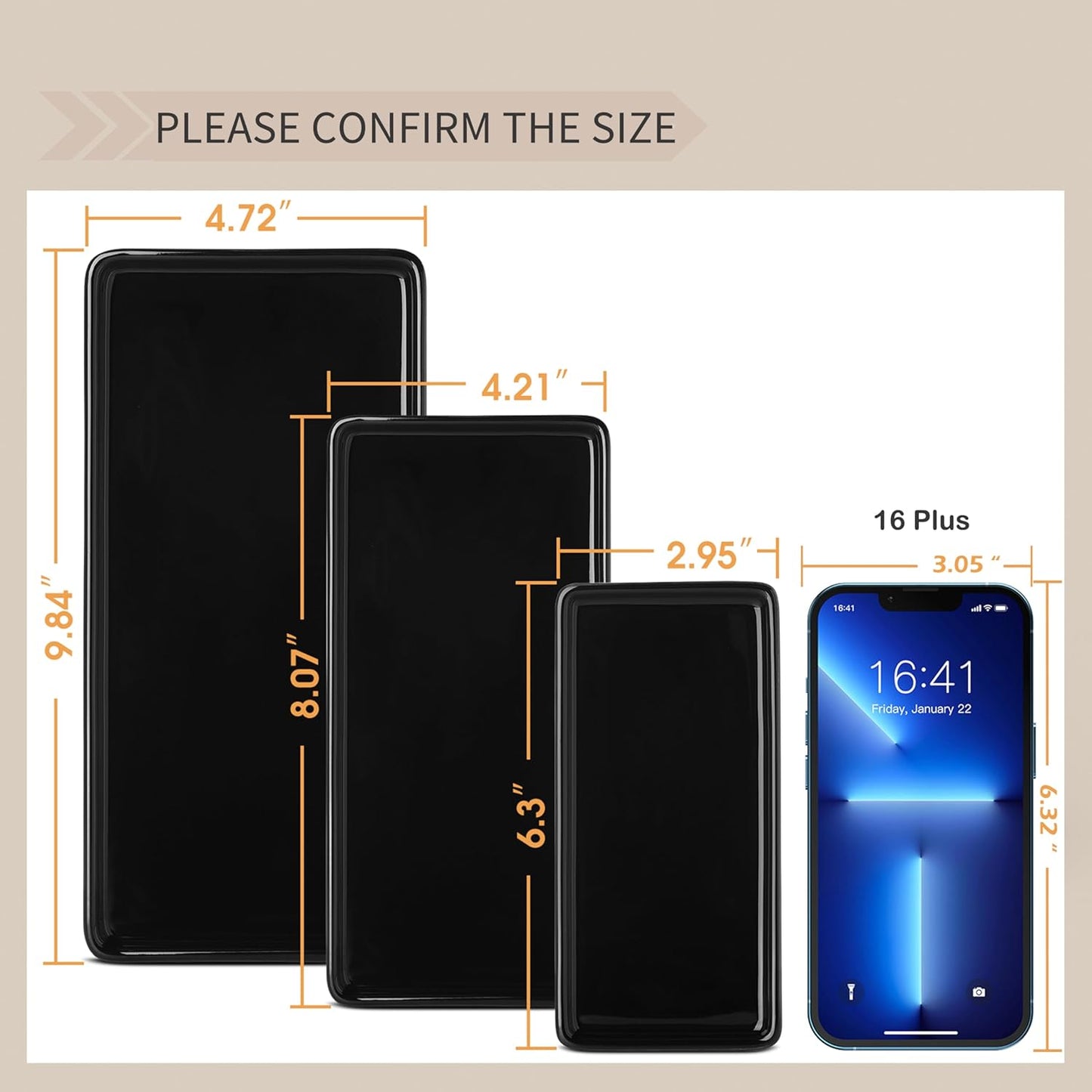 Gurygo 10" Bathroom Tray, Ceramic Vanity Tray for Bathroom, Small Ceramic Trays, Kitchen Soap Trays for Kitchen Counter (Black, 10",Set/1)