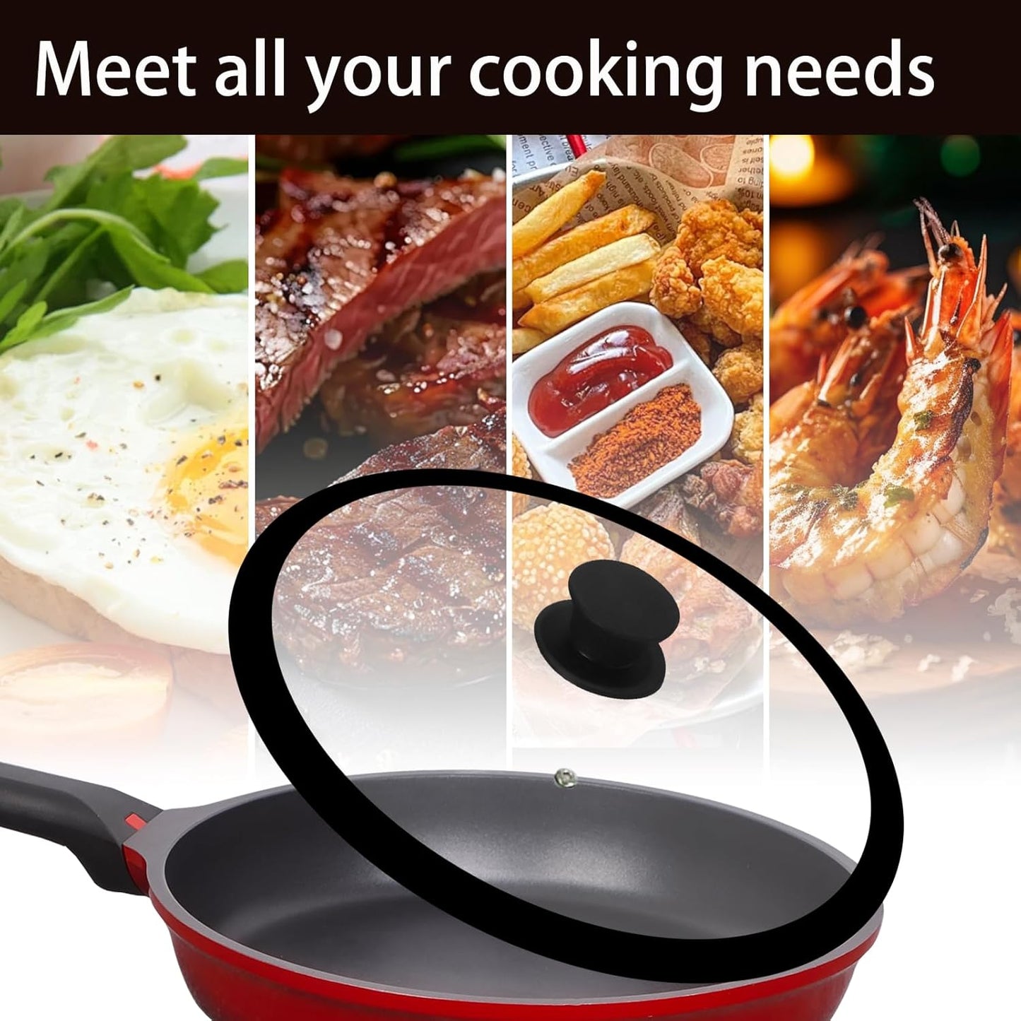 11 inch Tempered Glass Lid for Pots, Frying Pans and Skillets, Silicone-Edged Rim Replacement Cover with Silicone Knob Handle, Dishwasher Safe