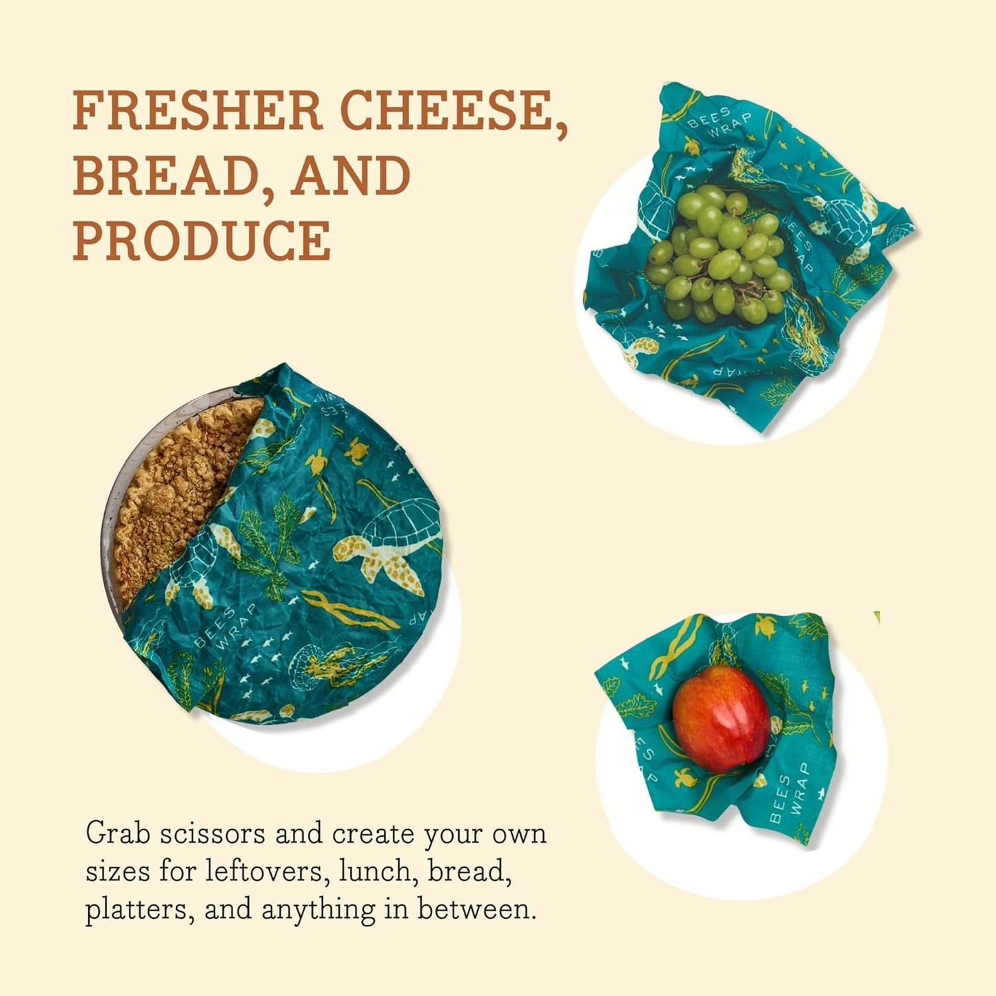 Bee's Wrap Beeswax Wraps for Food - Ocean Cut to Size 14x52" Wax Paper Roll - Made in USA Reusable Waxed Paper & Bowl Covers - Organic & Eco-Friendly Alternative to Aluminum Foil & Plastic Wrap