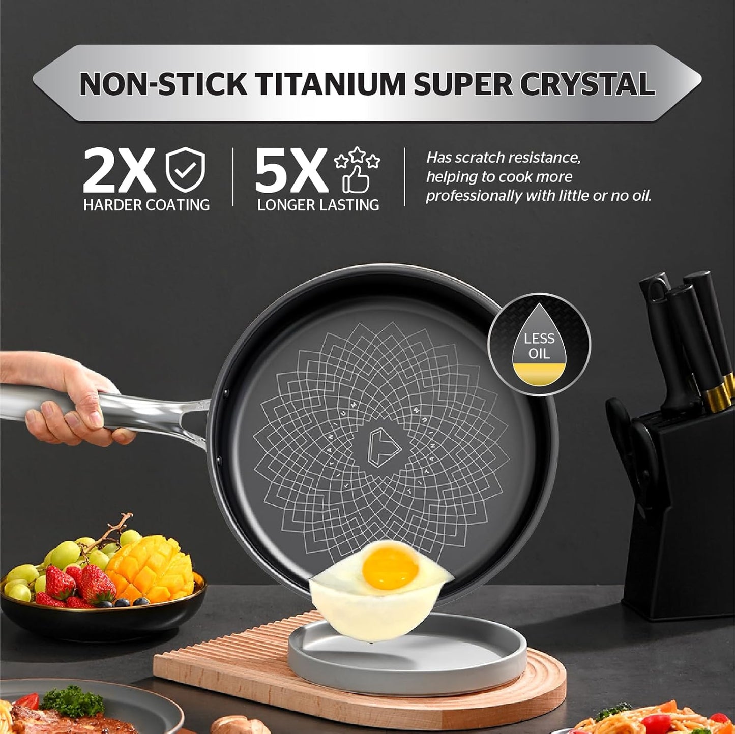 Sunhouse Titanium-Coated Tri-Ply Stainless Steel Pan, 10 inch frying pan, Non-Toxic, PFAS PFOA & PTFE Free, Oven Safe, Compatible with All Cooktops, Perfect Gifts for Mom or Dad, Premium gift box