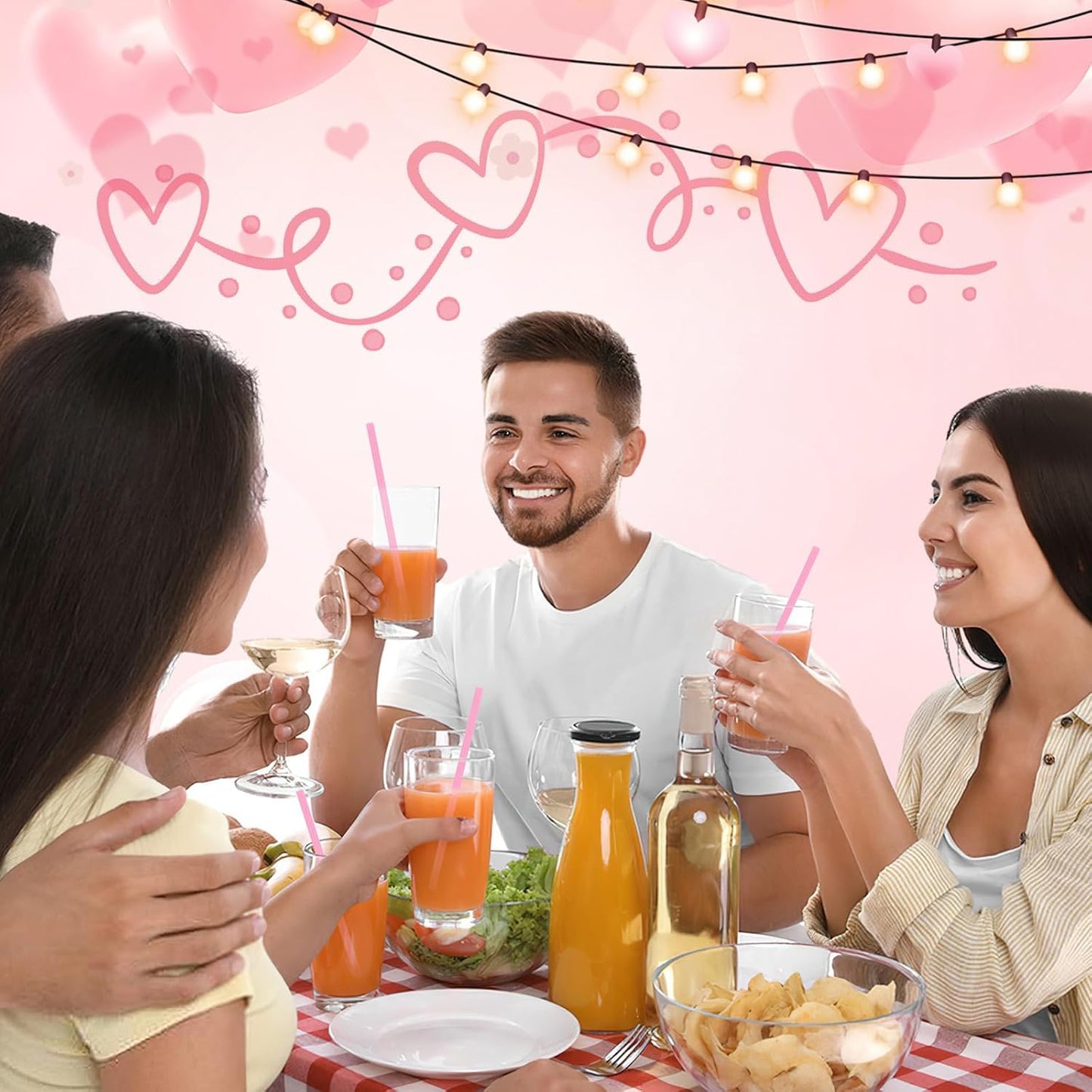 JANYUN 30 Pcs Heart Shaped Pink Plastic Straws, Reusable Valentines Heart Drinking Straws for Party Favors, Birthday, Bridal Shower, Wedding