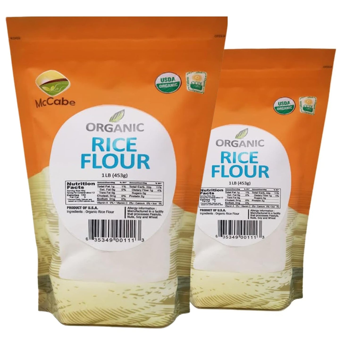 McCabe Organic Rice Flour - White Rice Flour | Rich with Fiber & Minerals | USDA and CCOF Certified | Product of USA | 1Lbs Pack of 2
