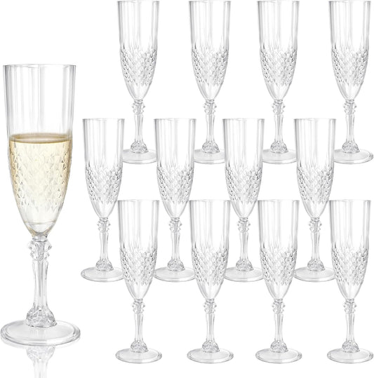 Plastic Champagne Flutes, 12PCS White Transparent Plastic Wine Glasses Goblets Shatterproof Reusable Champagne Flute for Weddings, Bachelor Parties, Toasting, and Events(12,Transparent)