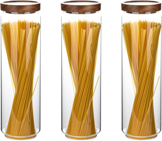 Glass Storage Containers Set of 3, 54 OZ High Borosilicate Glass Jars with Wooden Lids Kitchen Food Canisters s for Coffee Beans/Sugar/Noodles/Nuts/Cookies/Pasta