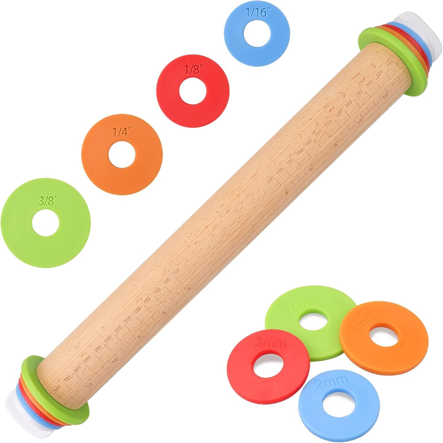 Adjustable Rolling Pin with Thickness Rings -17INCH Wood Dough Roller for Perfect Baking, Fondant & Cookies Ideal Rolling Pin for Dough & Cookie Decorating Supplies