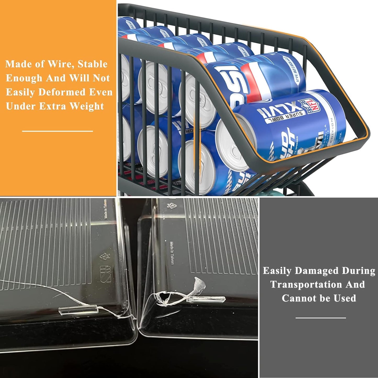 GILLAS 6 Pack Stackable Soda Can Organizer for Refrigerator, Can Holder Dispenser, Canned Food Storage Rack for Fridge, Kitchen, Countertops, Cabinets, Black