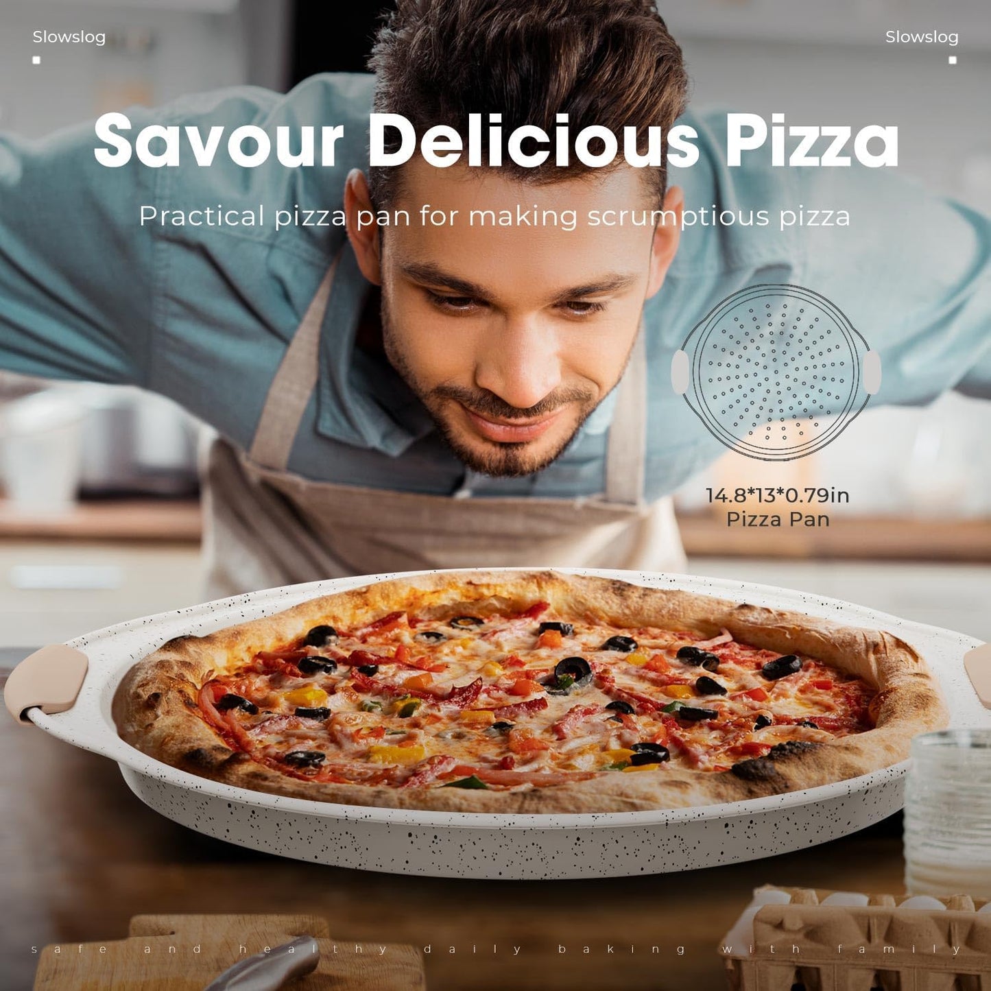 10-Piece Baking Pans Set Nonstick, Stackable Bakeware, Toxin-Free Baking Pans Set with Silicone Handles, Includes Cookie Sheets, Cake Pan, Loaf Pan, Pizza Pan, Muffin Pan, White&Khaki