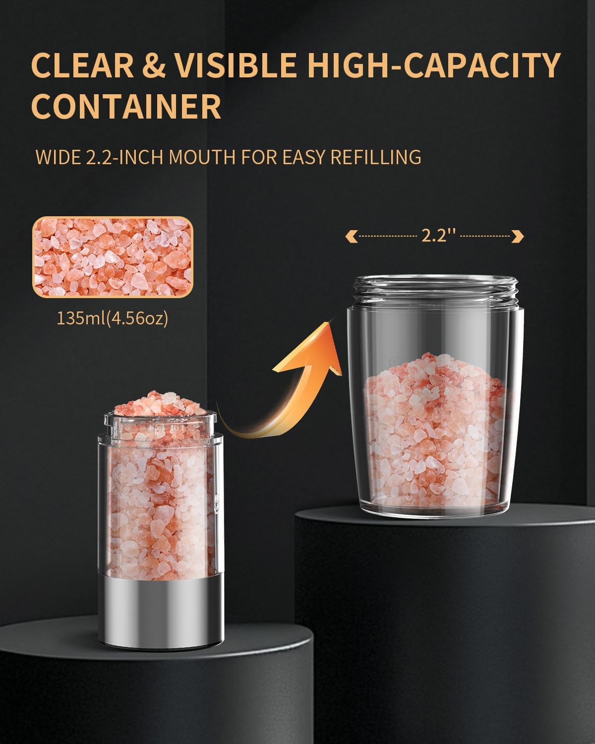 CIRCLE JOY Gravity Electric Salt and Pepper Grinder Set Automatic Shakers Upgraded Pepper Mill with Rechargeable Base, External Adjustable Coarseness, LED Light, Easy Refill for Kitchen & Outdoor