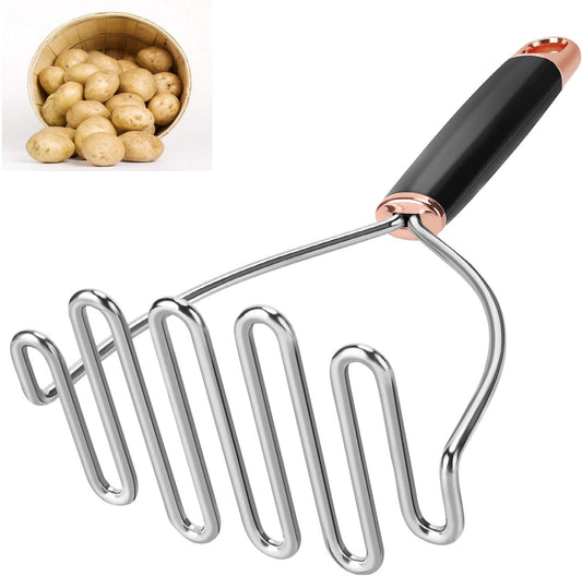 Potato Masher, Potato Masher Stainless Steel, Heavy Duty Mashed Potatoes Masher, Professional Metal Wire Masher Kitchen Tool for Bean, avocado, Vegetable-10.24 inch （Rose Gold）