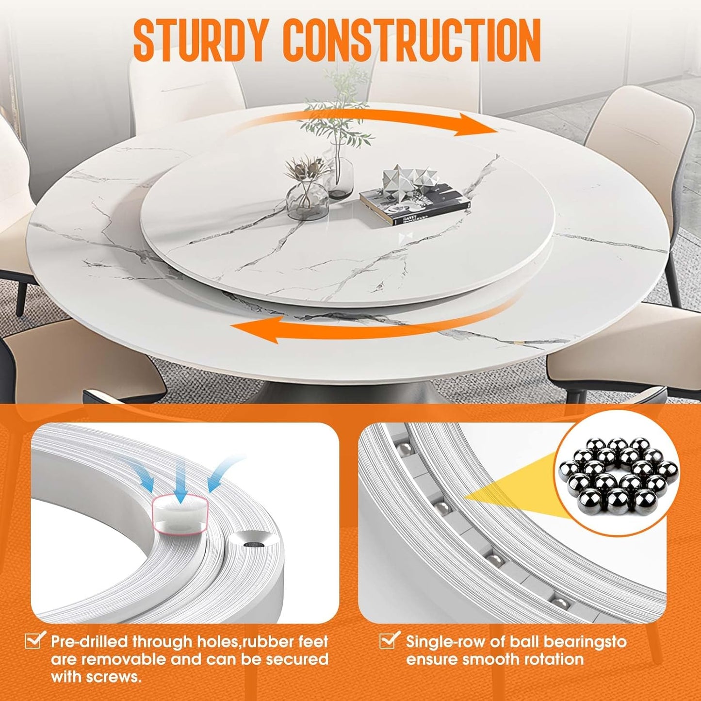 Pisman Aluminium Alloy Turntable Bearing, Heavy Duty Lazy Susan Rotating Bearing Turntable,Smooth Swivel Plate Hardware for Round Dining Table,DIY. Silent Rotating Base Only(20inch)